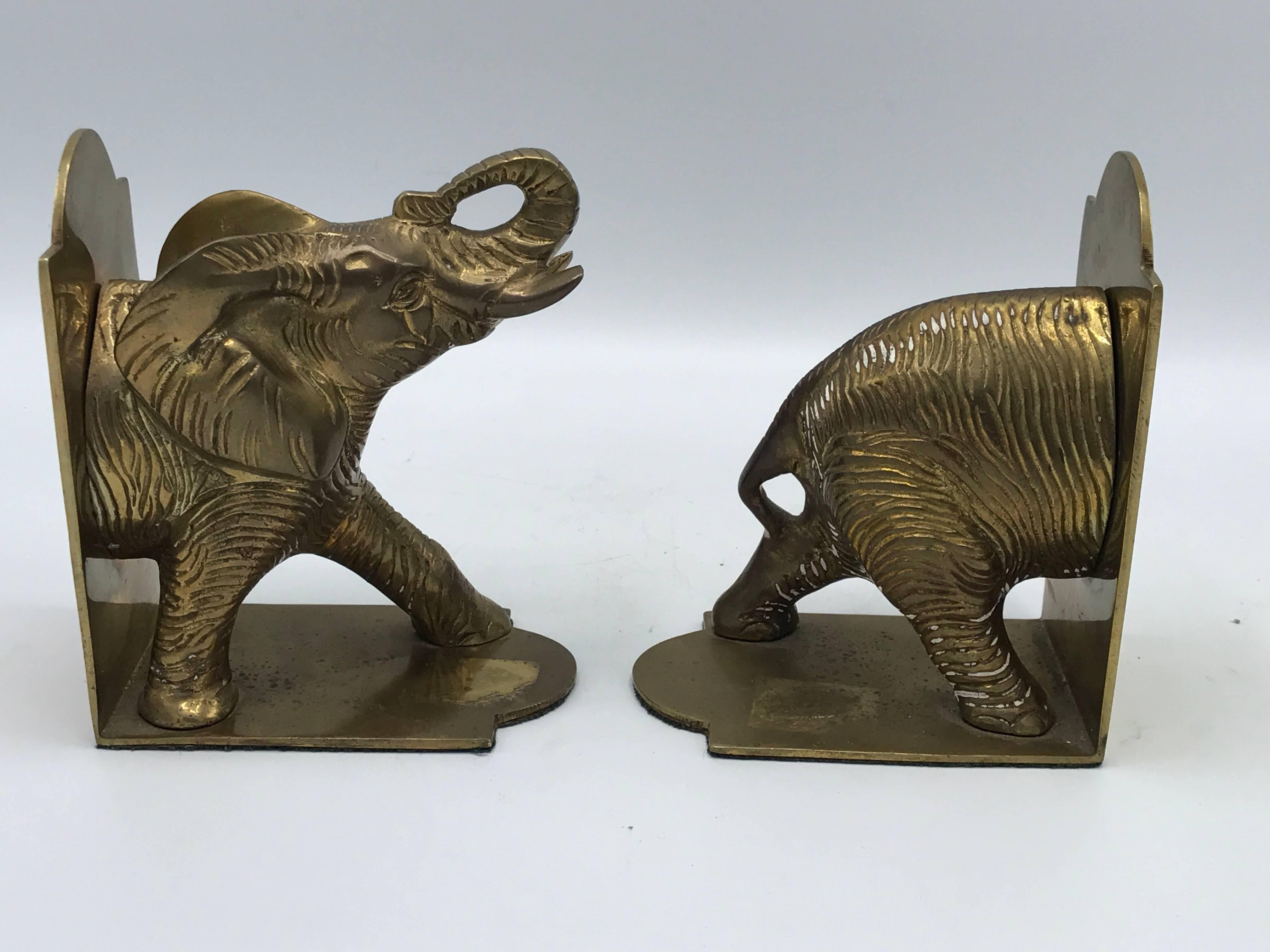 1960s Brass Elephant Sculpture Bookends, Pair In Excellent Condition In Richmond, VA