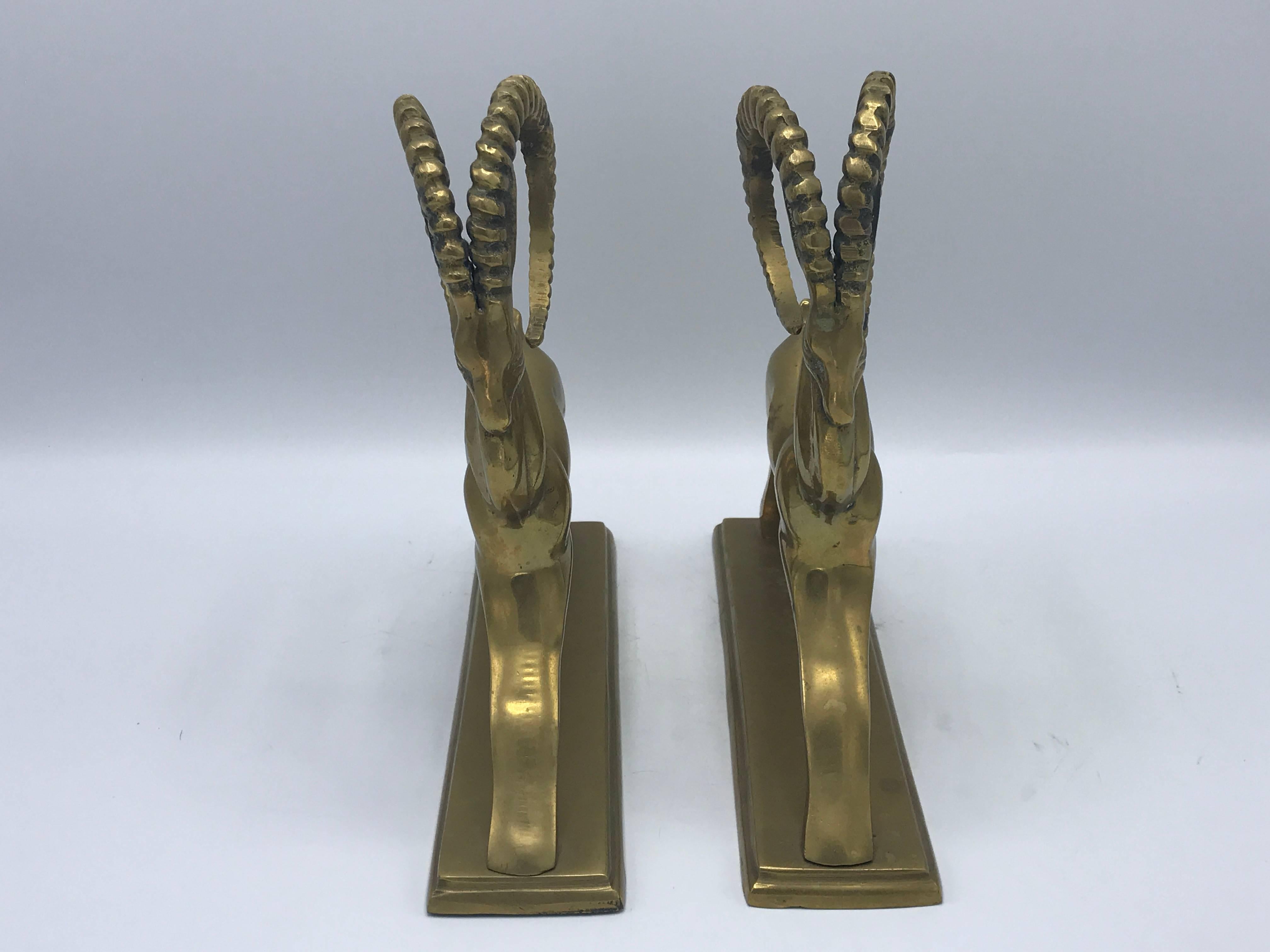 1960s Brass Ibex Sculpture Bookends, Pair In Excellent Condition In Richmond, VA