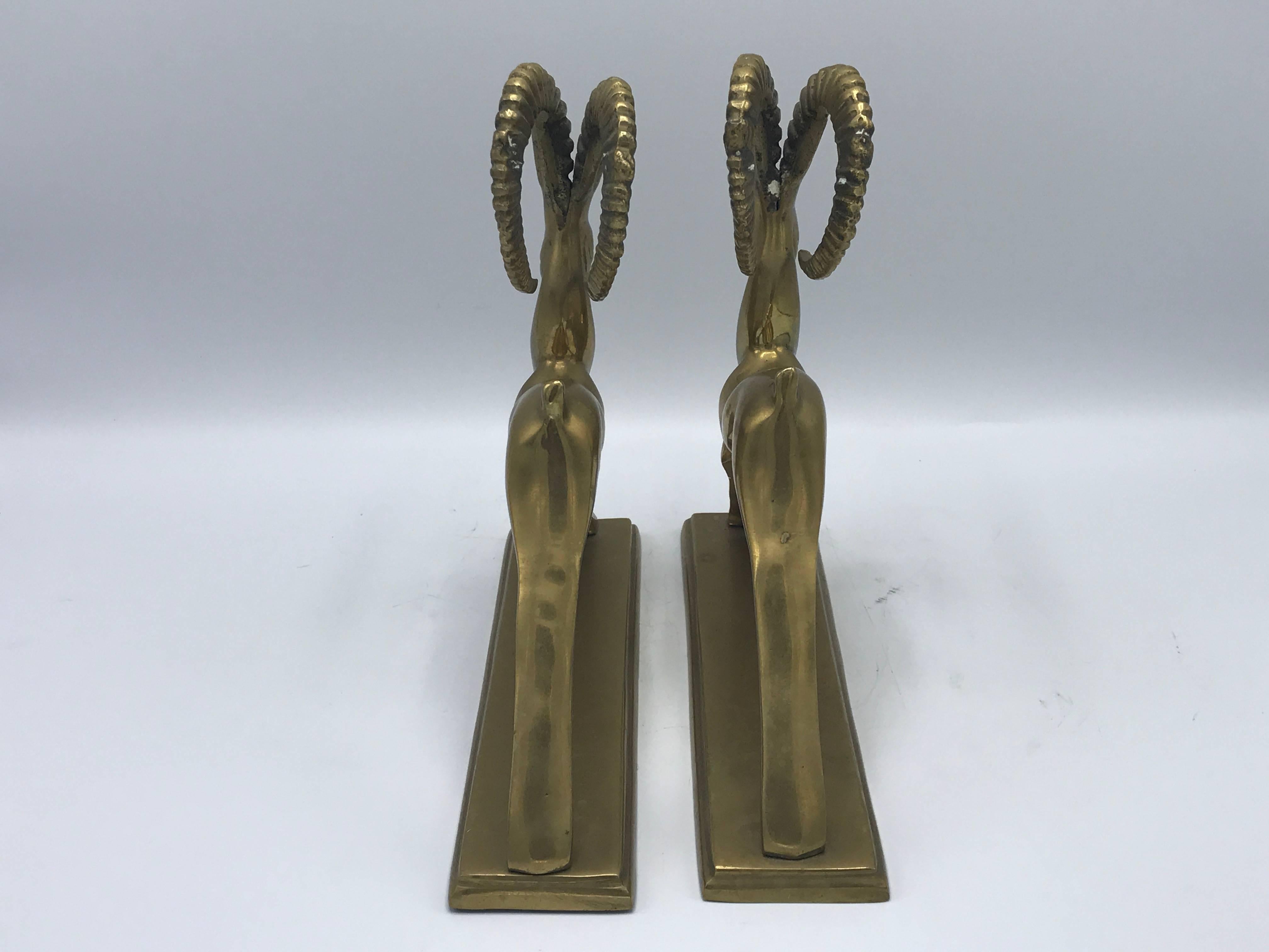 20th Century 1960s Brass Ibex Sculpture Bookends, Pair