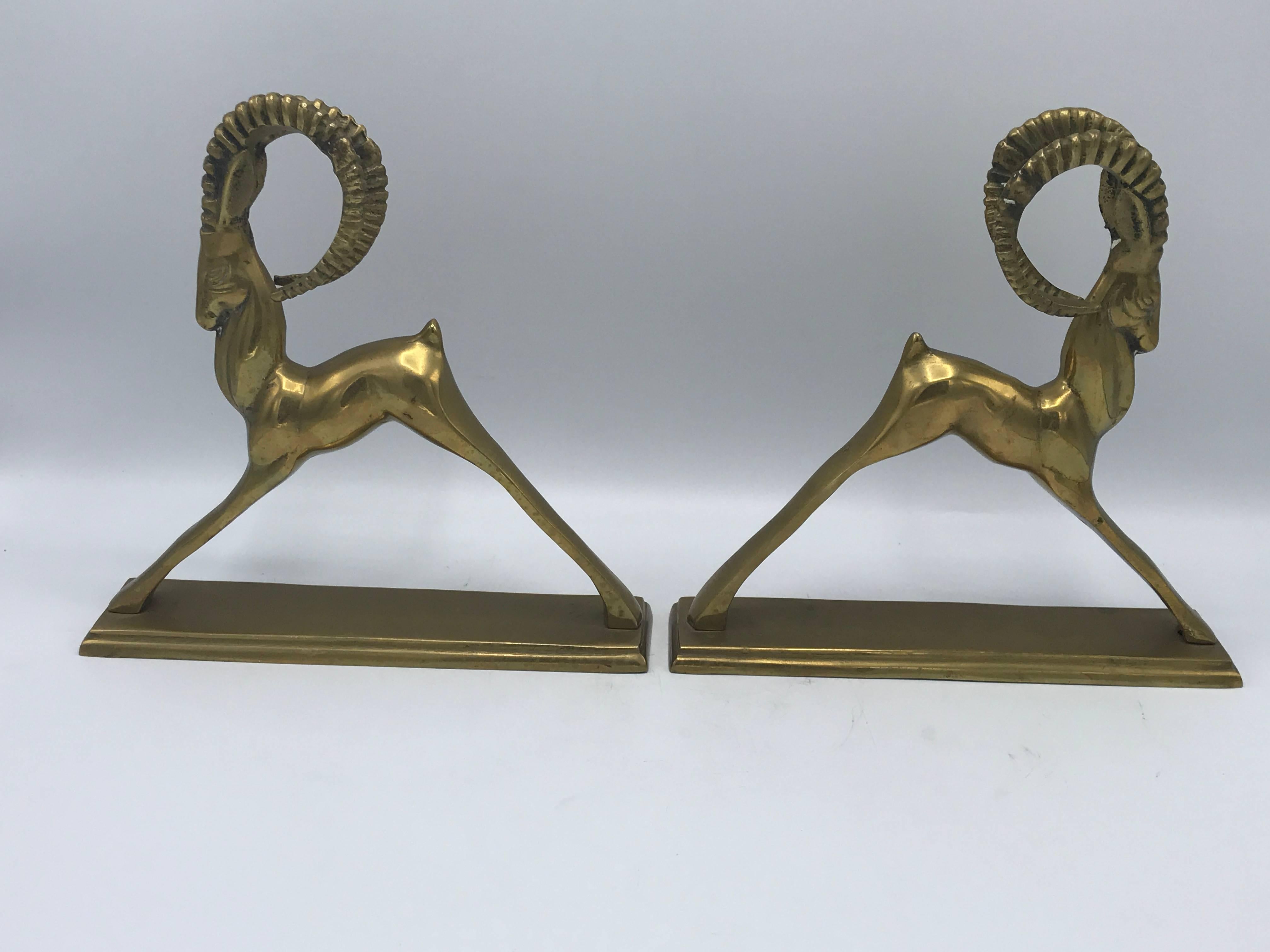 1960s Brass Ibex Sculpture Bookends, Pair 1