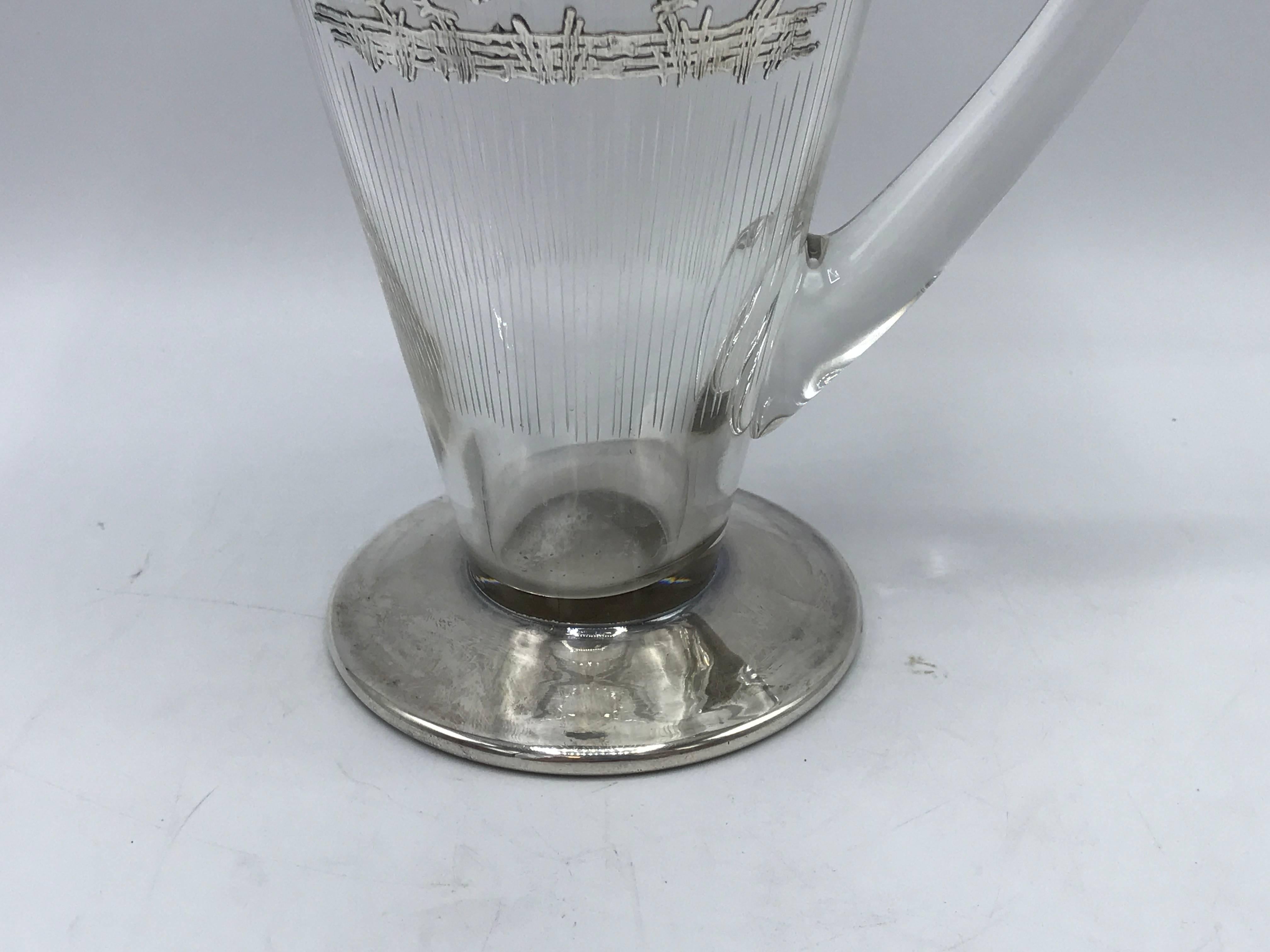 20th Century 1930s Glass and Sterling Silver Decanter Carafe with Rooster Motif