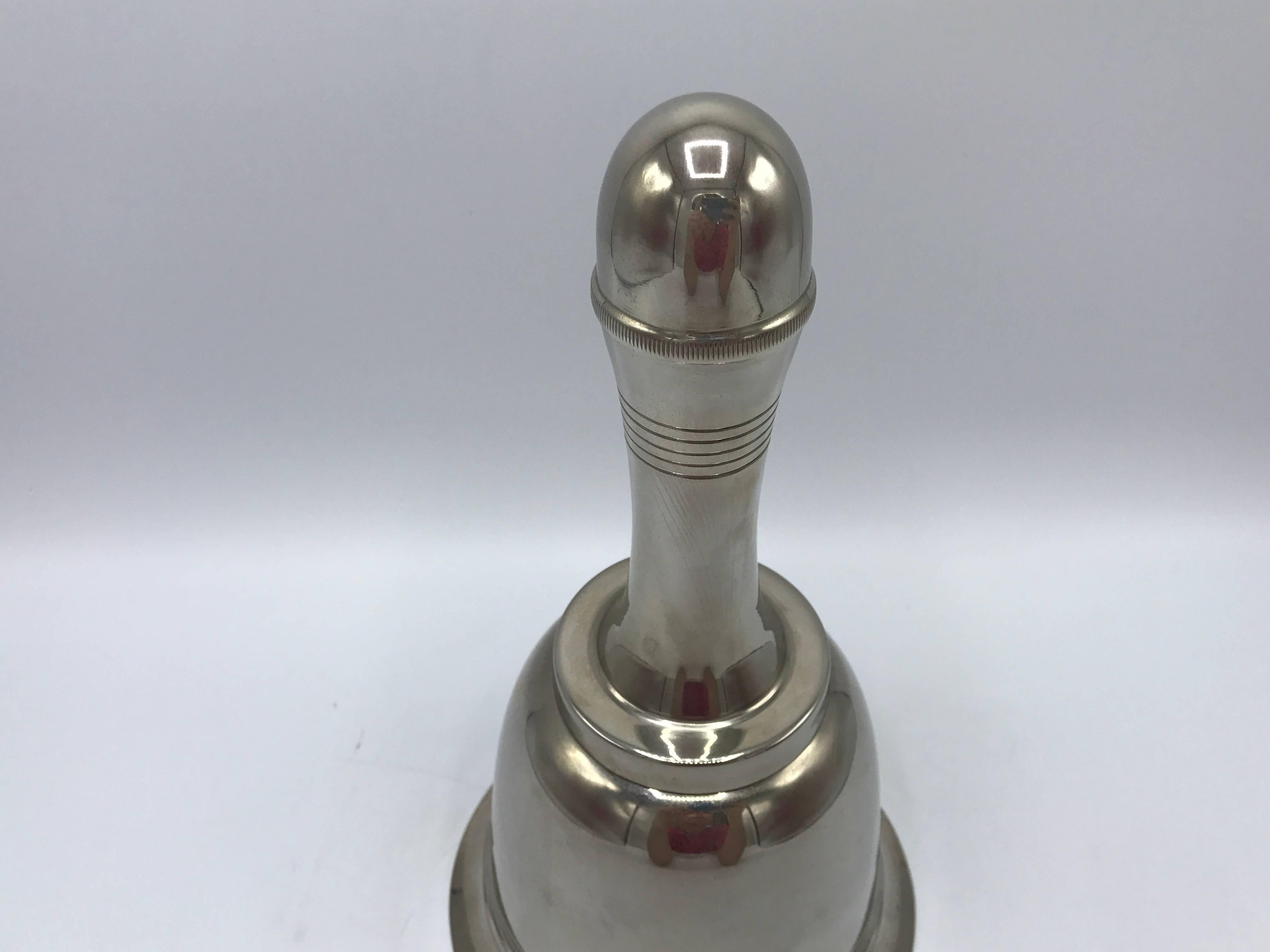 Offered is a gorgeous, 1930s reproduction Art Deco style silver bell decanter cocktail Shaker. Reproduced by Authentic Models, 2001 edition.