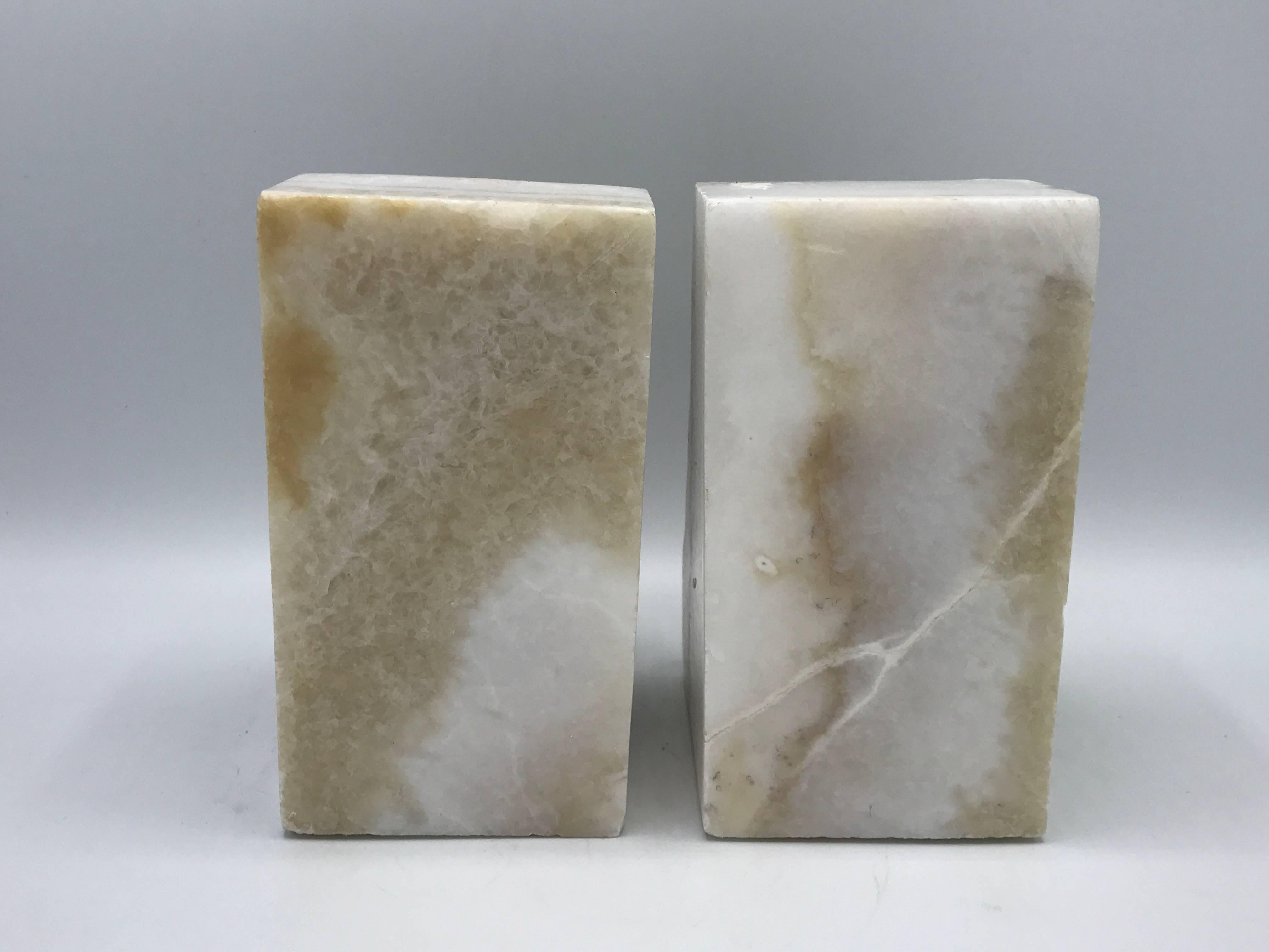 1950s White Stone Bookends, Pair In Excellent Condition For Sale In Richmond, VA