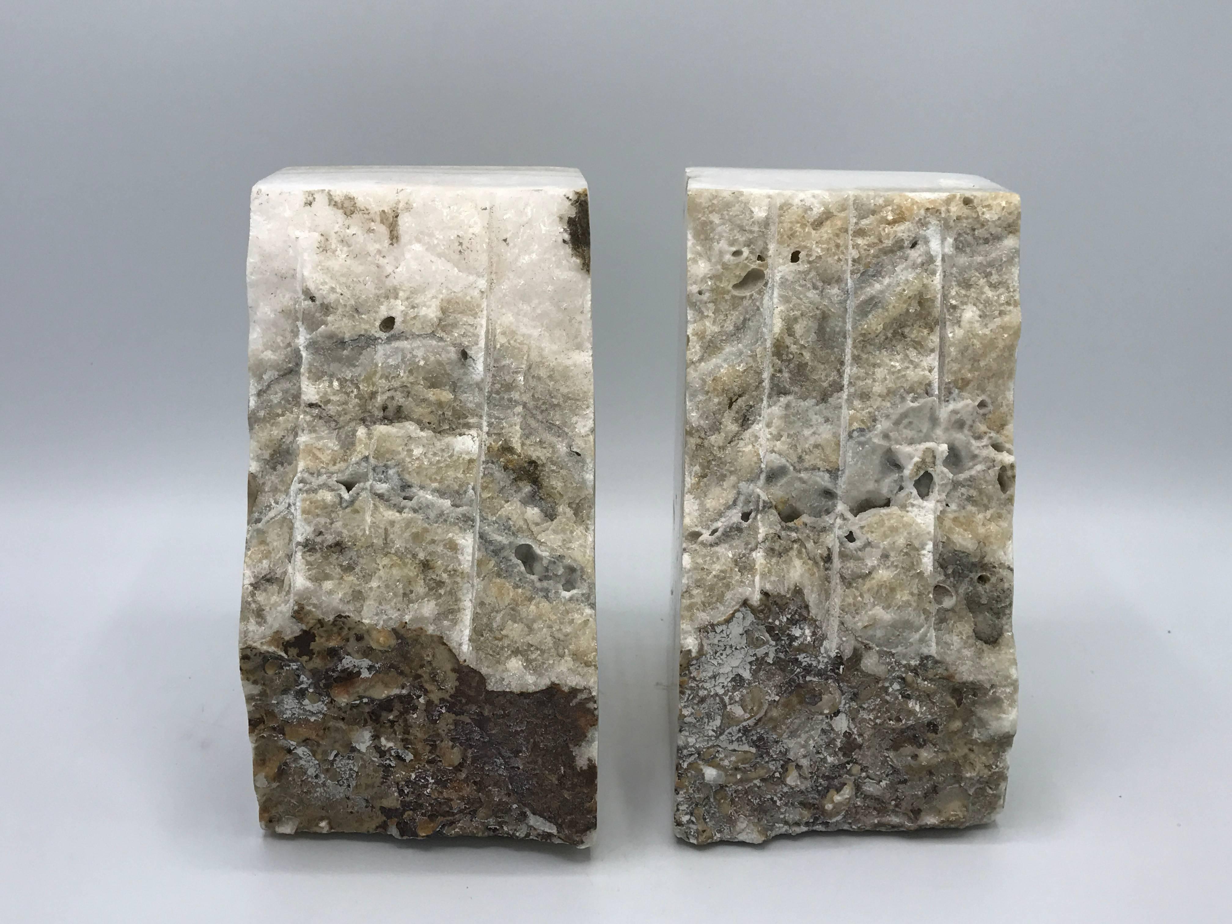 20th Century 1950s White Stone Bookends, Pair For Sale