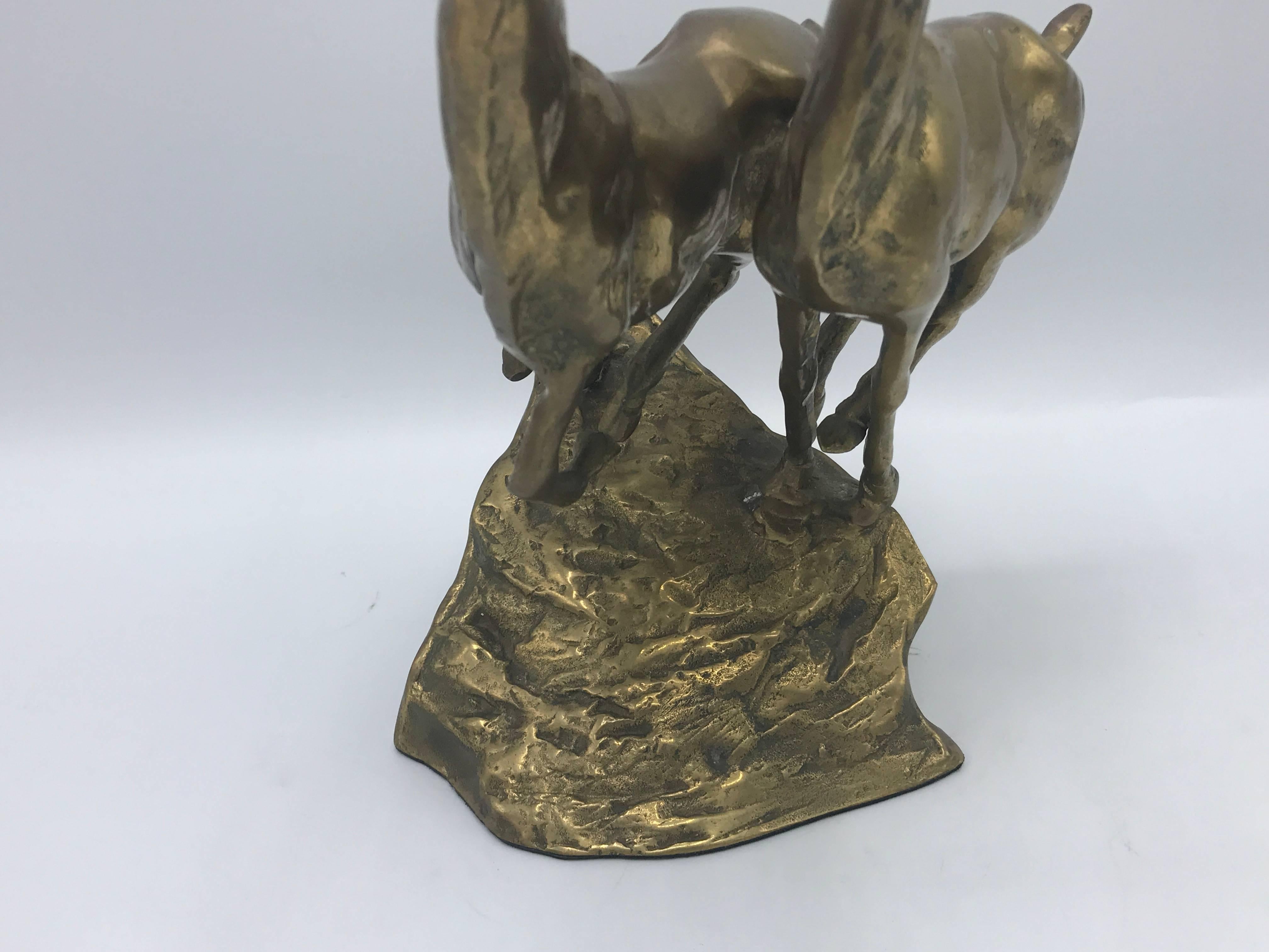 Mid-Century Modern 1960s Brass Running Kudu Antelope Male and Female Sculpture