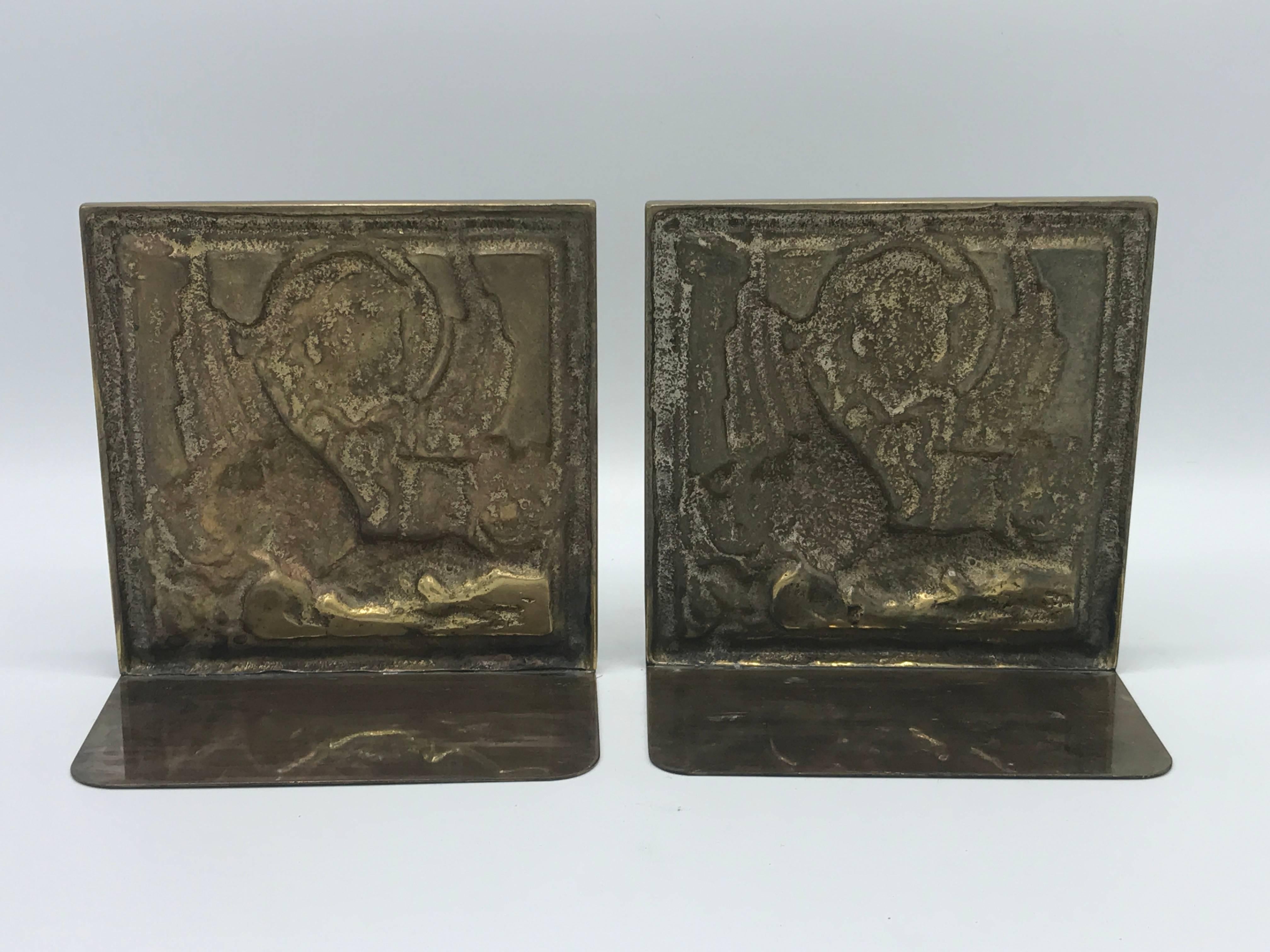 Italian 1960s Brass Seal of Venice Lion Bookends, Pair