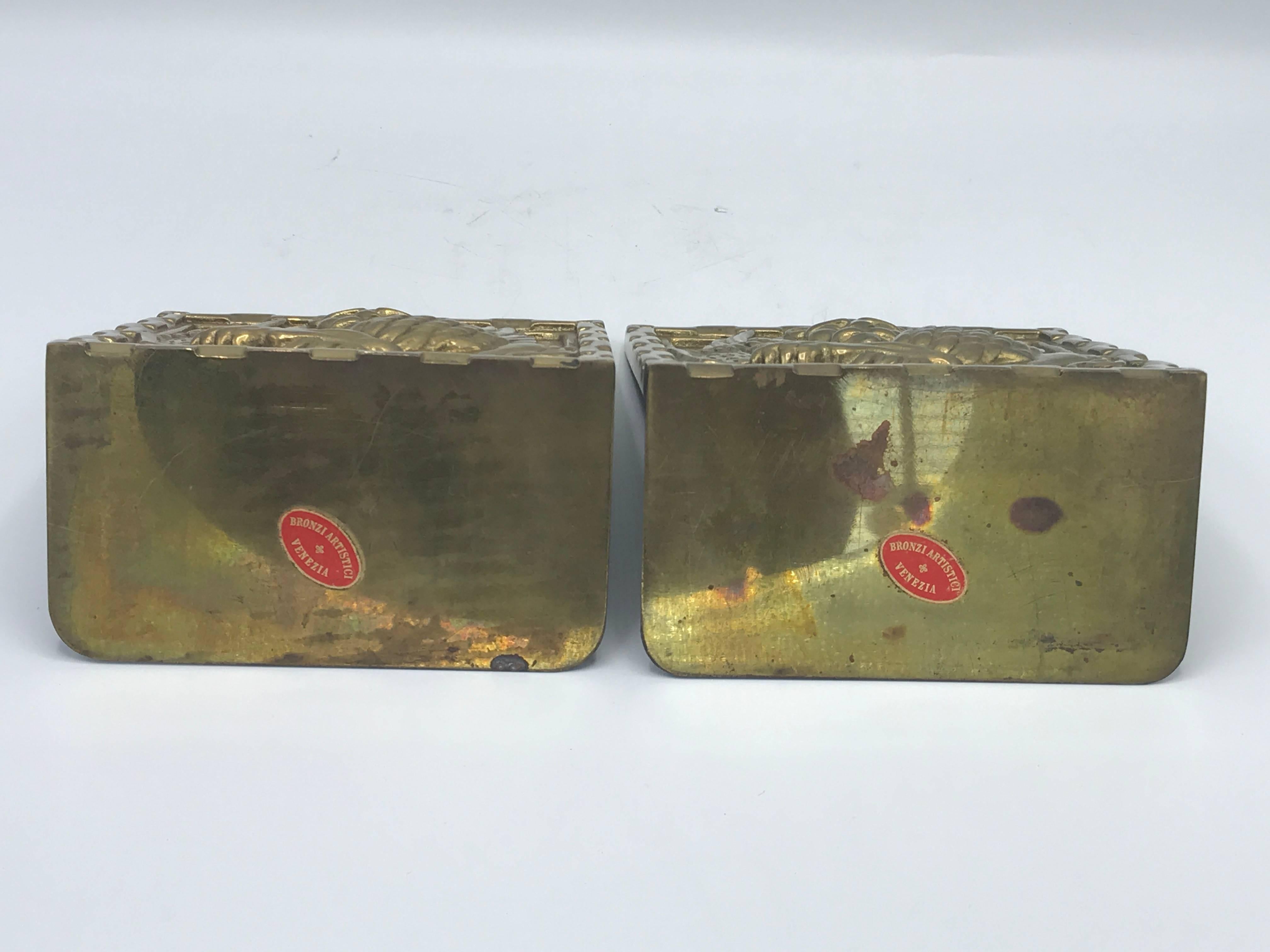 1960s Brass Seal of Venice Lion Bookends, Pair In Excellent Condition In Richmond, VA