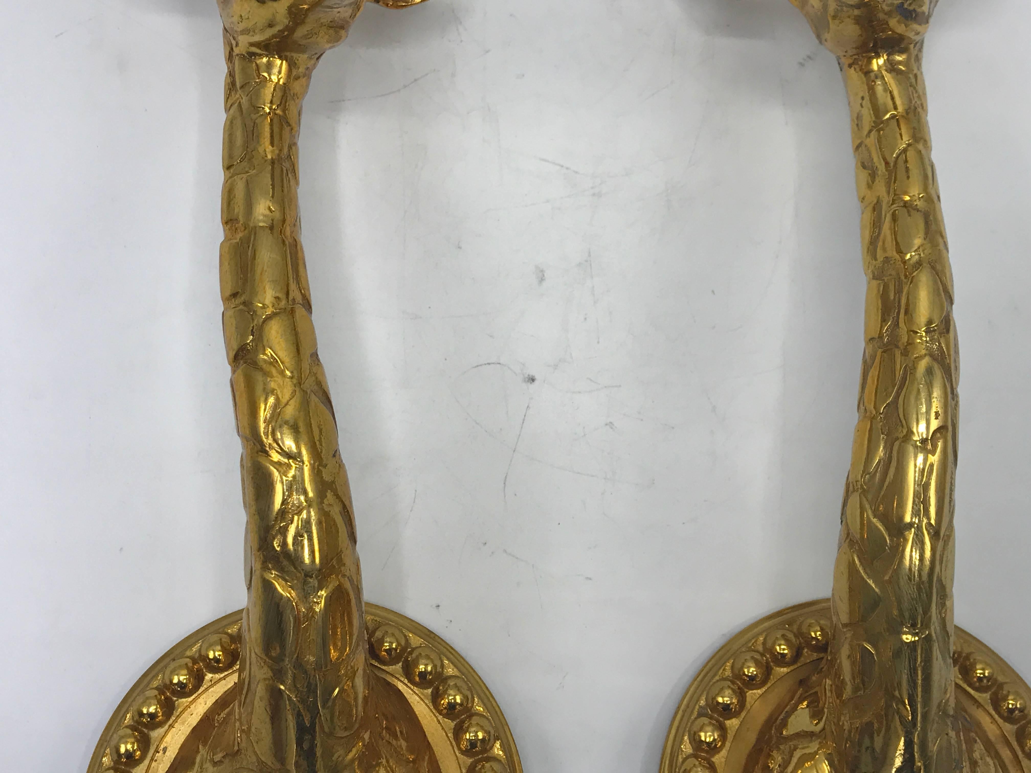 Hollywood Regency 1970s Italian Gold-Plated Brass Giraffe Candlestick Sconces, Pair