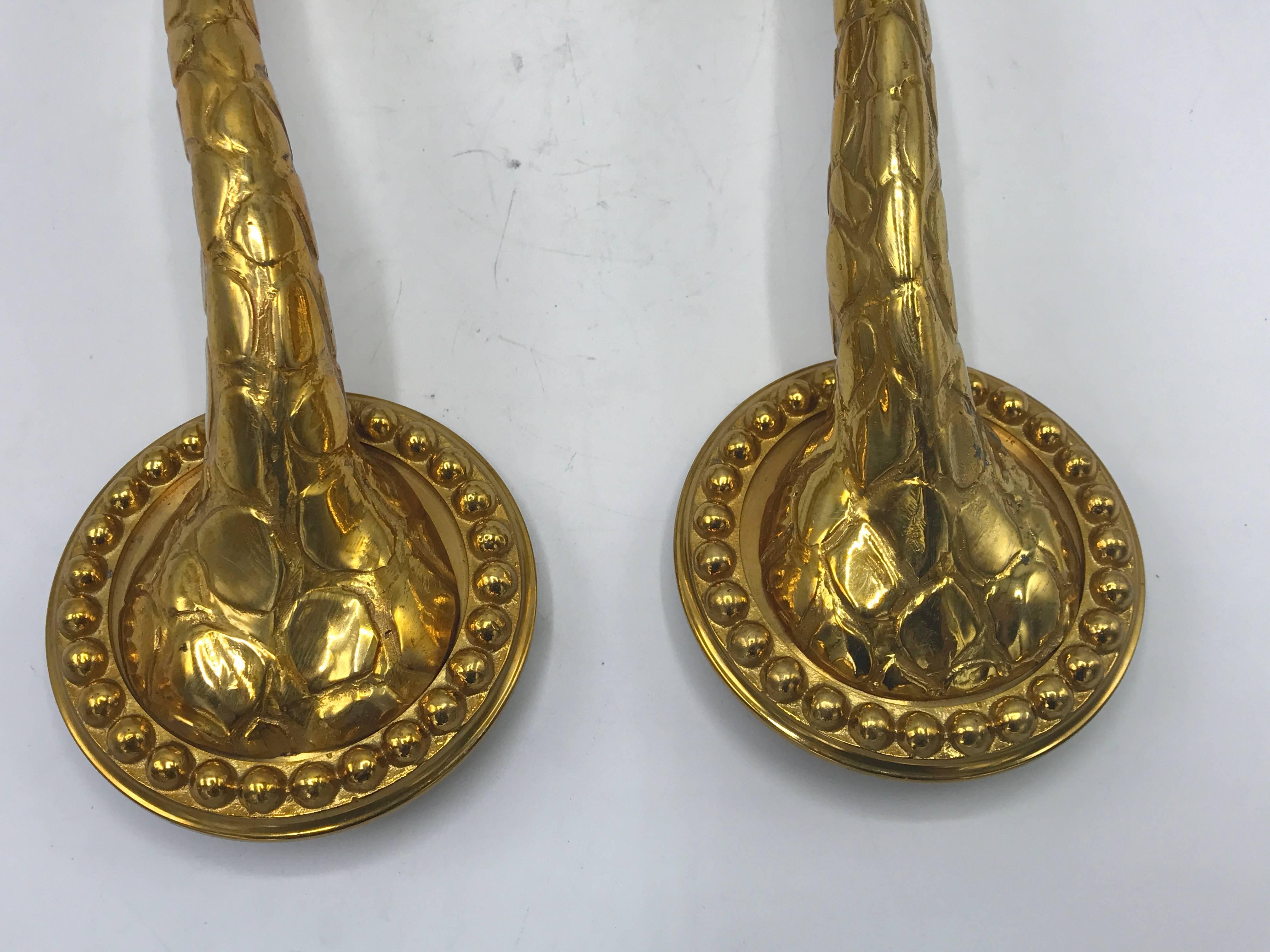 1970s Italian Gold-Plated Brass Giraffe Candlestick Sconces, Pair In Excellent Condition In Richmond, VA