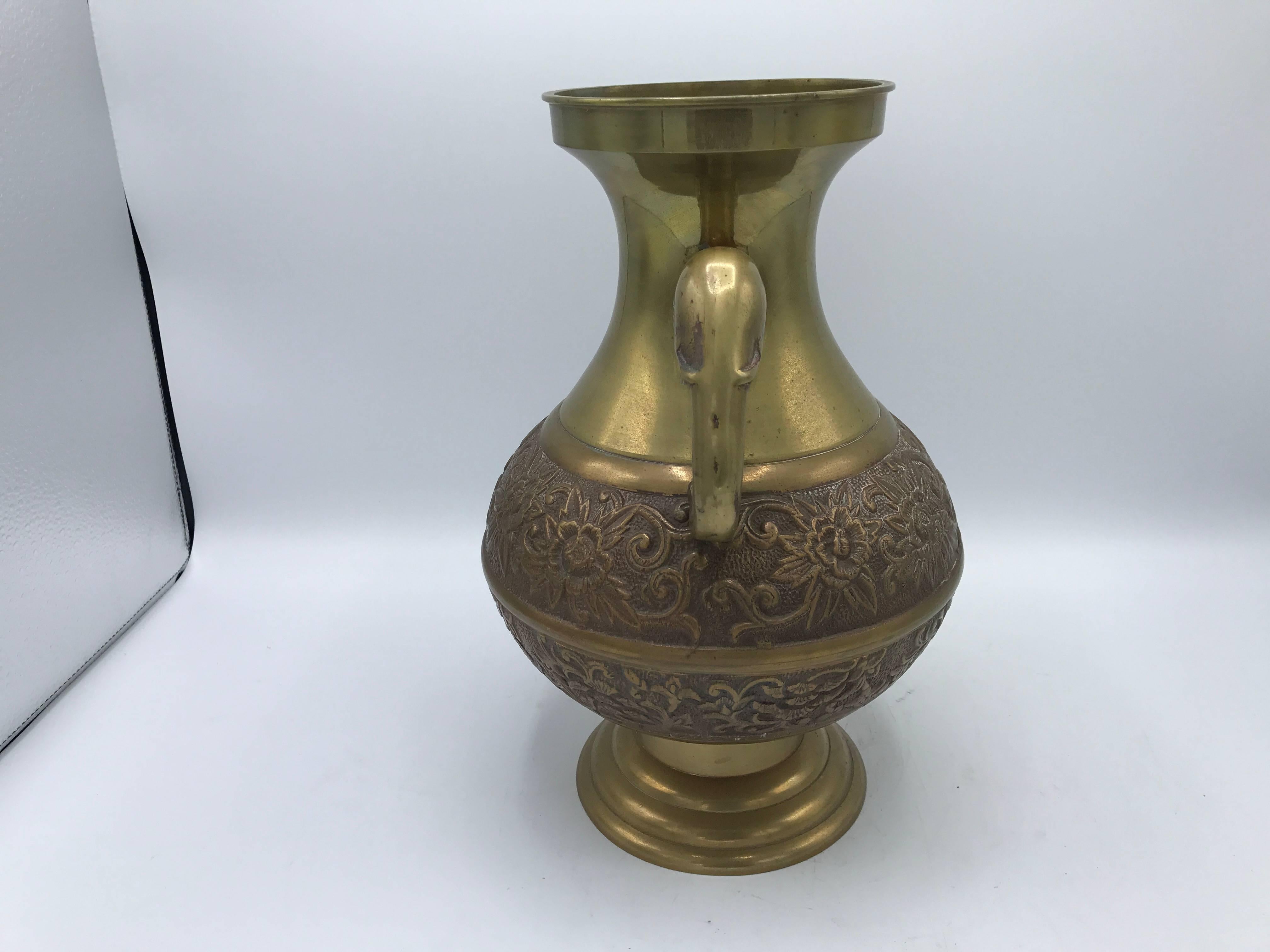 20th Century 1970s Brass Urn with Elephant Handles