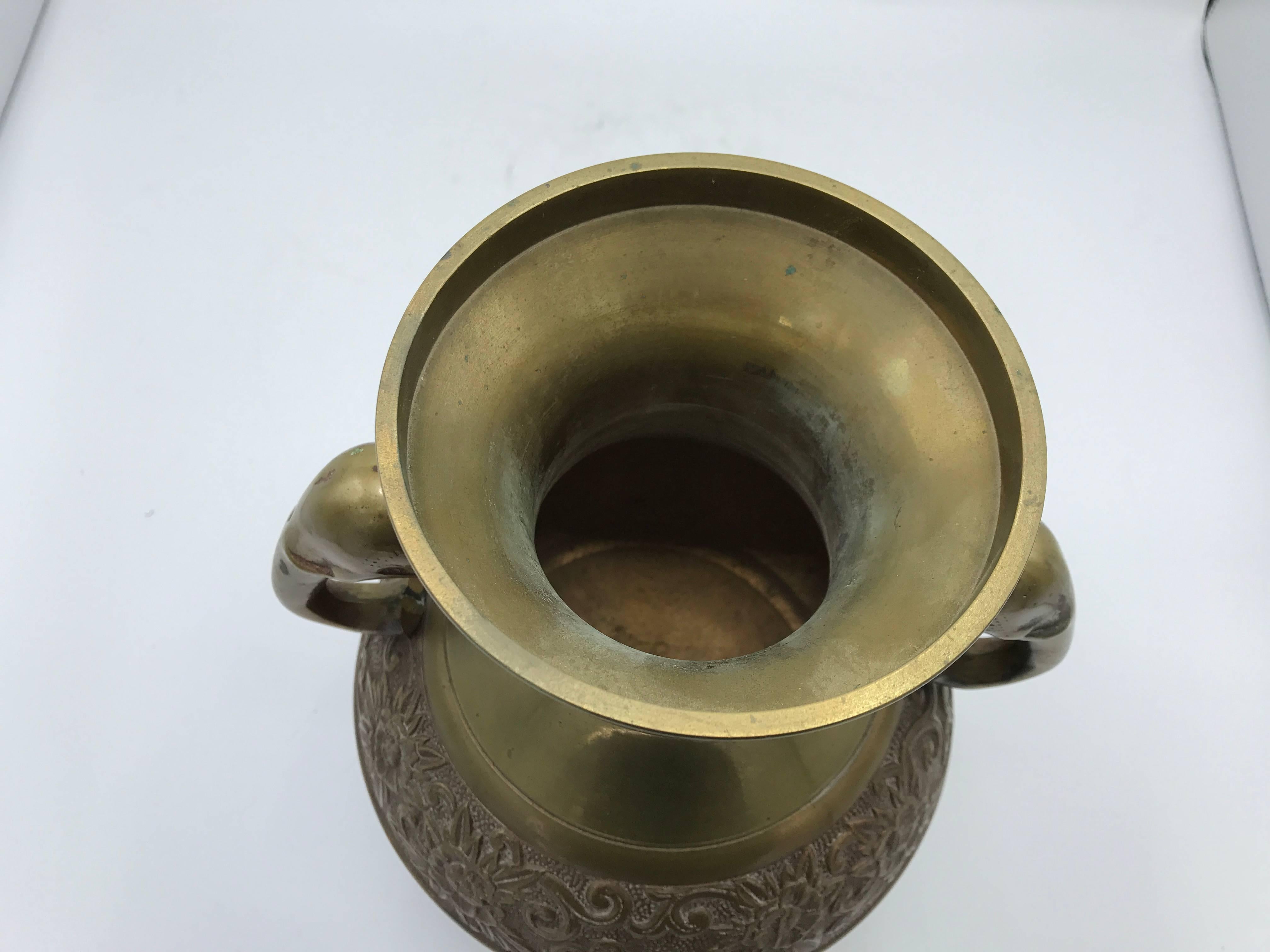 1970s Brass Urn with Elephant Handles 1