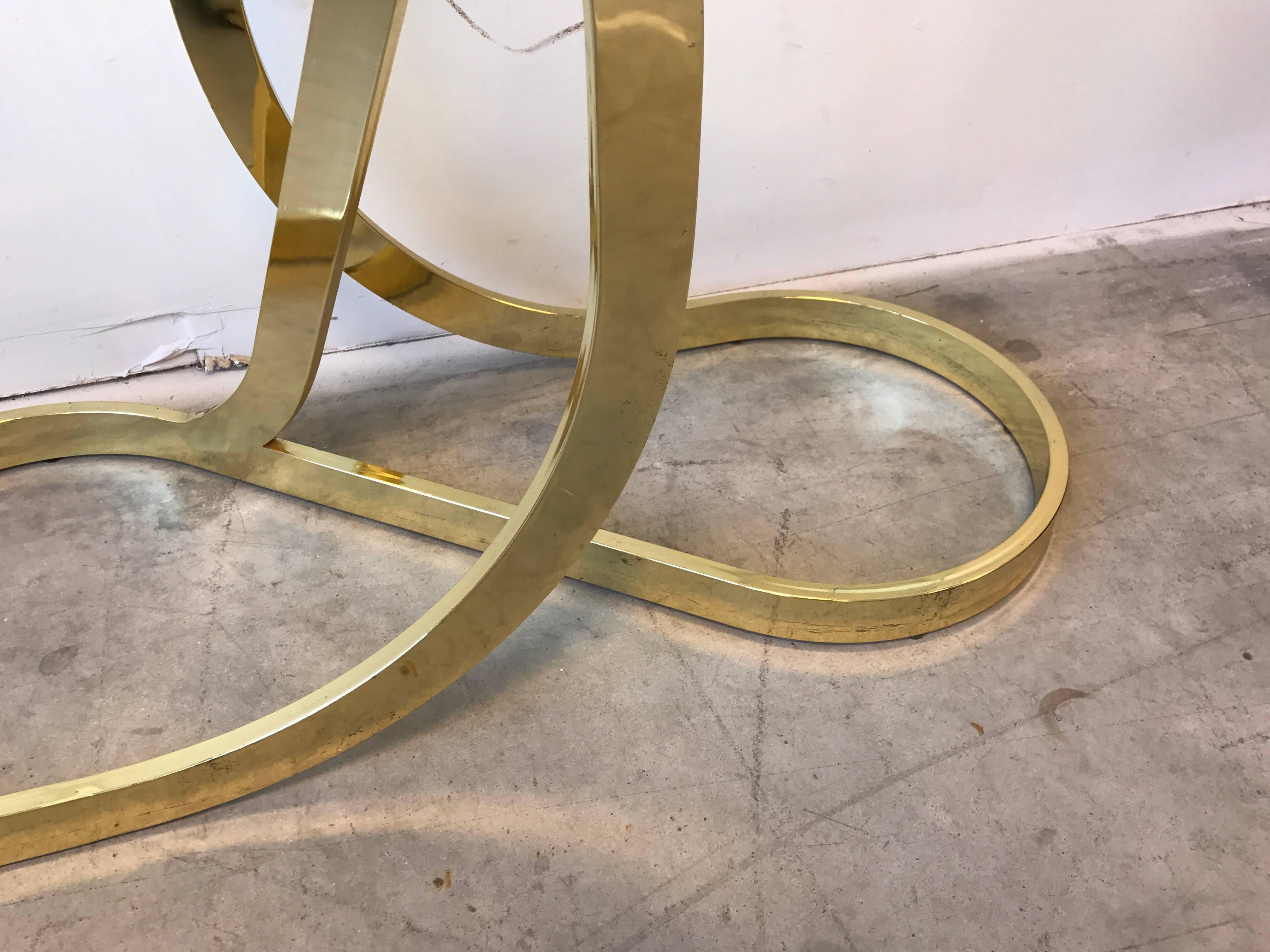 20th Century 1970s Milo Baughman Style Brass Ribbon Console Table with Glass Top
