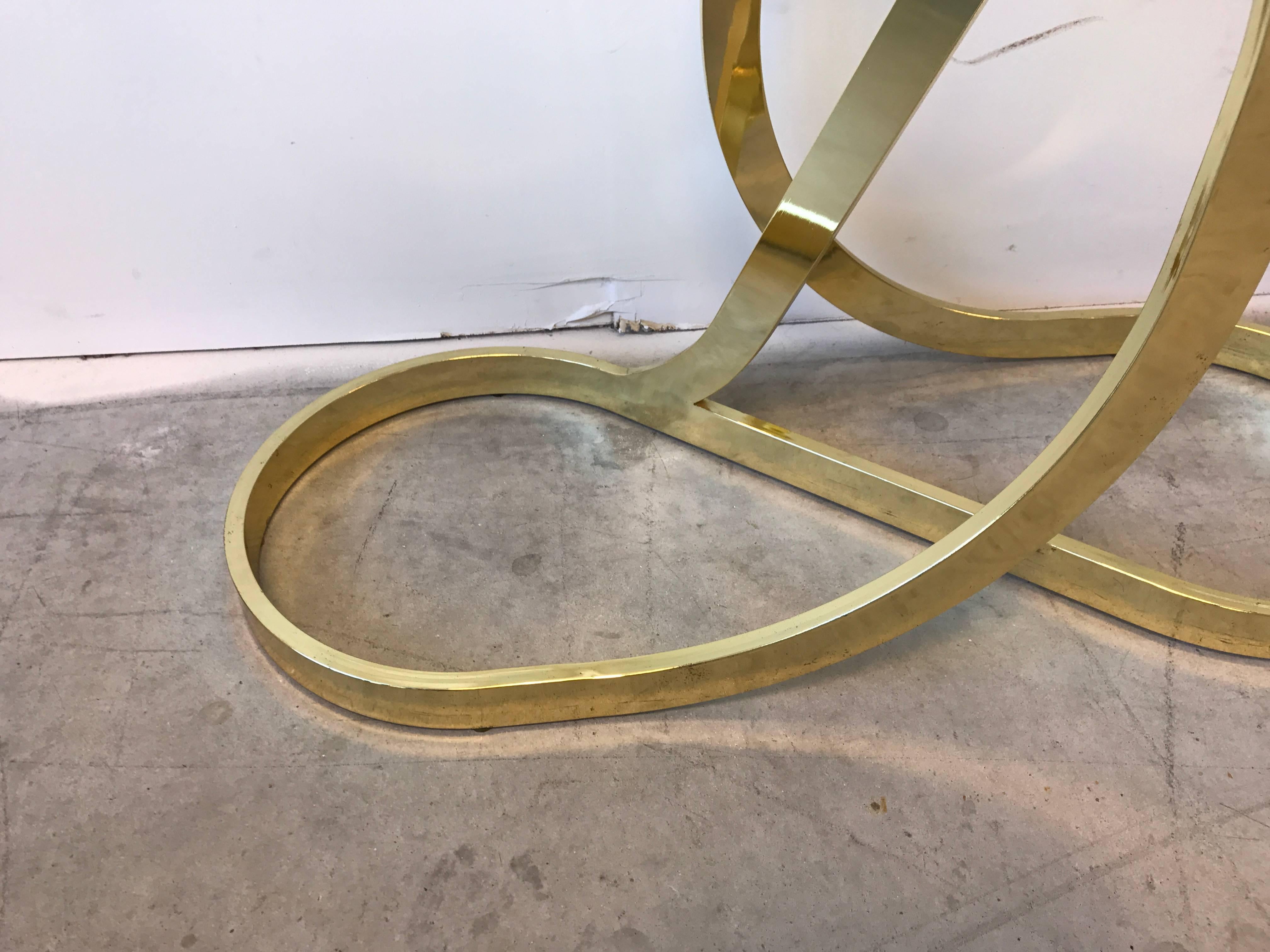 1970s Milo Baughman Style Brass Ribbon Console Table with Glass Top 1