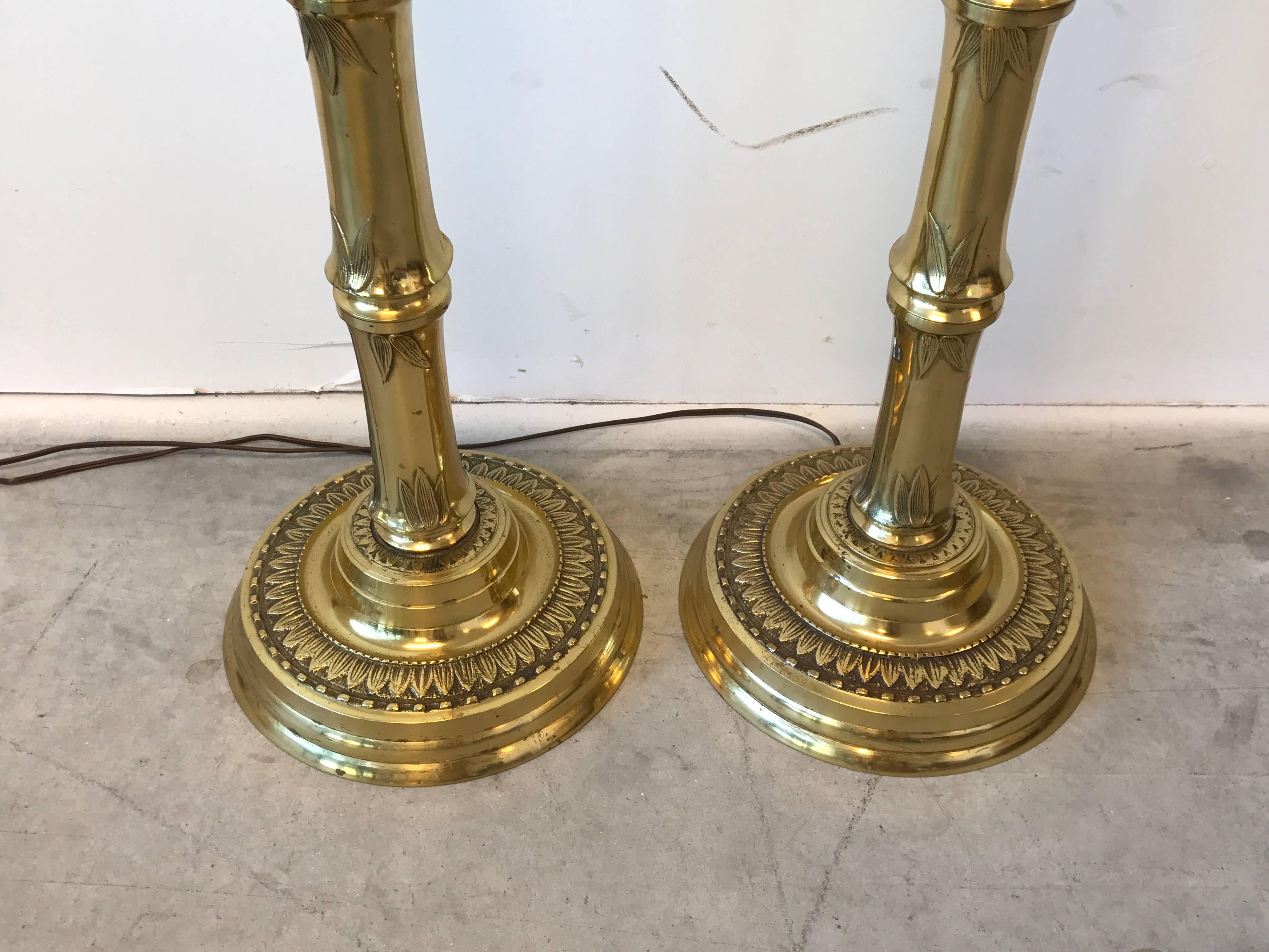 1970s Brass Faux Bamboo Floor Lamps, Pair 1