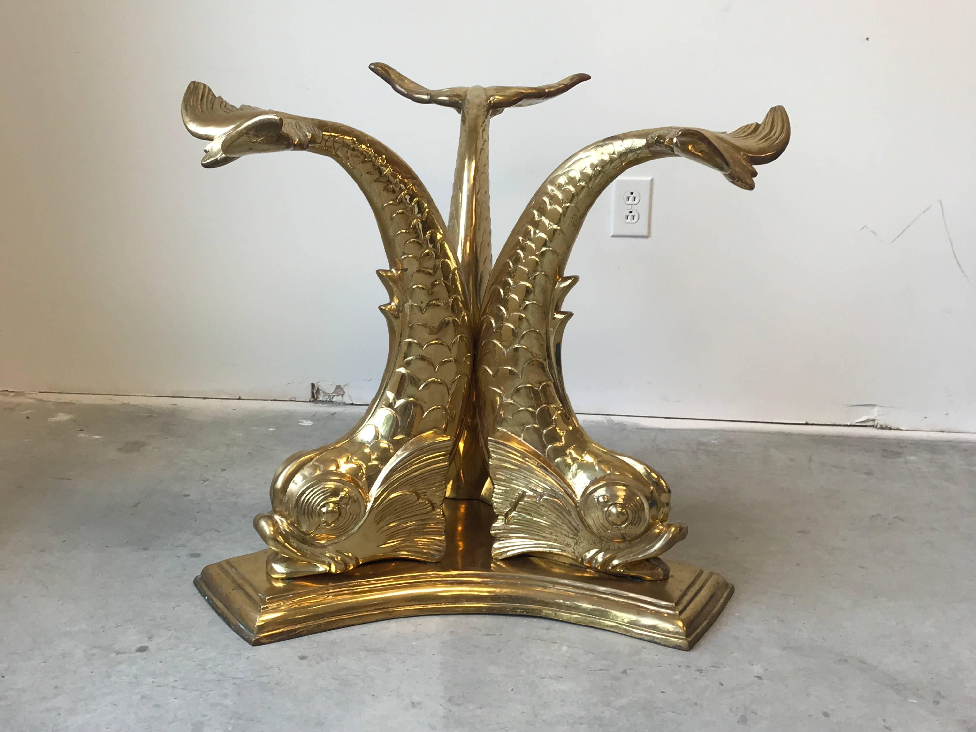 Chinoiserie 1960s Italian Brass Koi Fish Dining or Entry Table