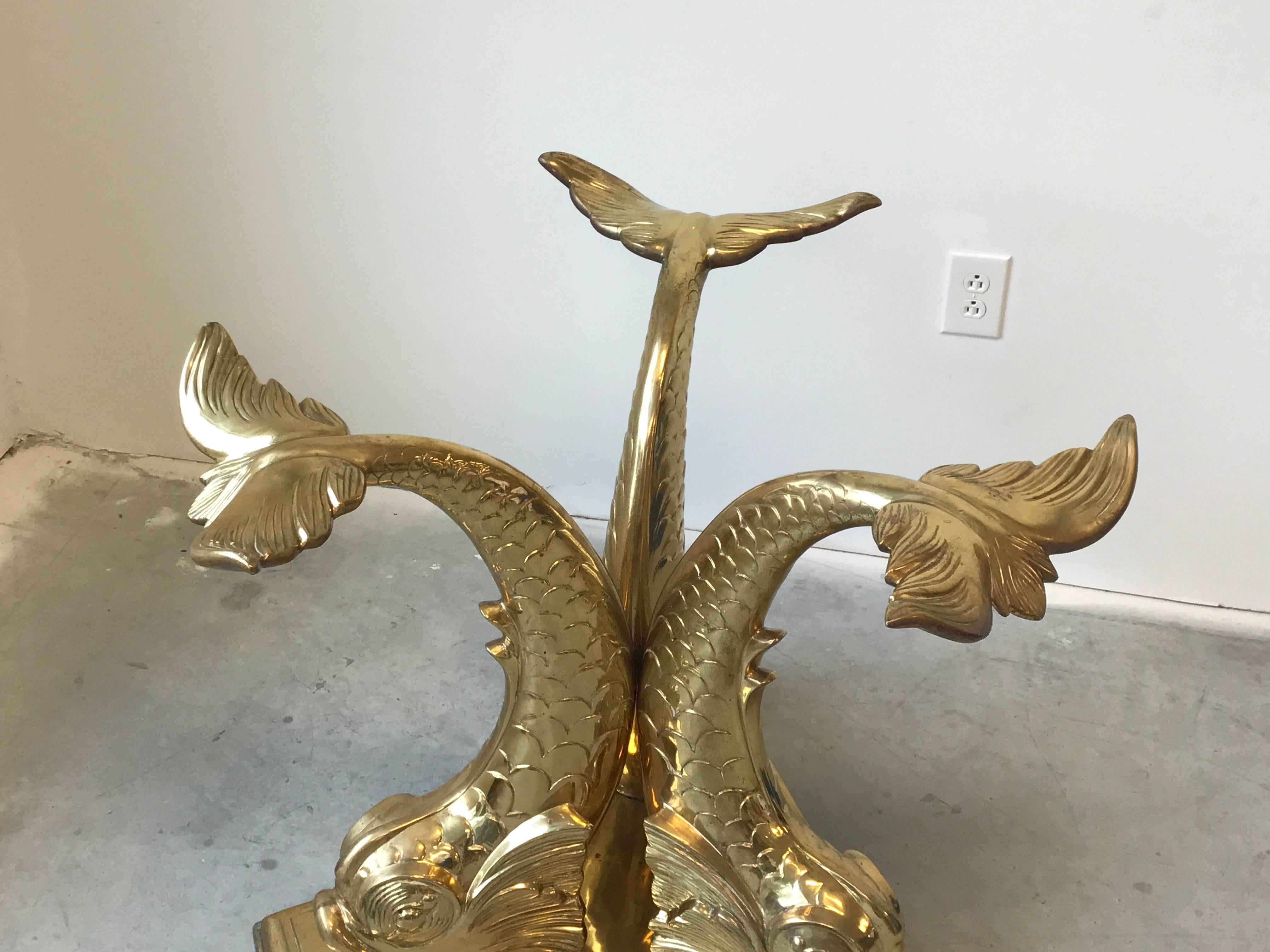 1960s Italian Brass Koi Fish Dining or Entry Table In Excellent Condition In Richmond, VA