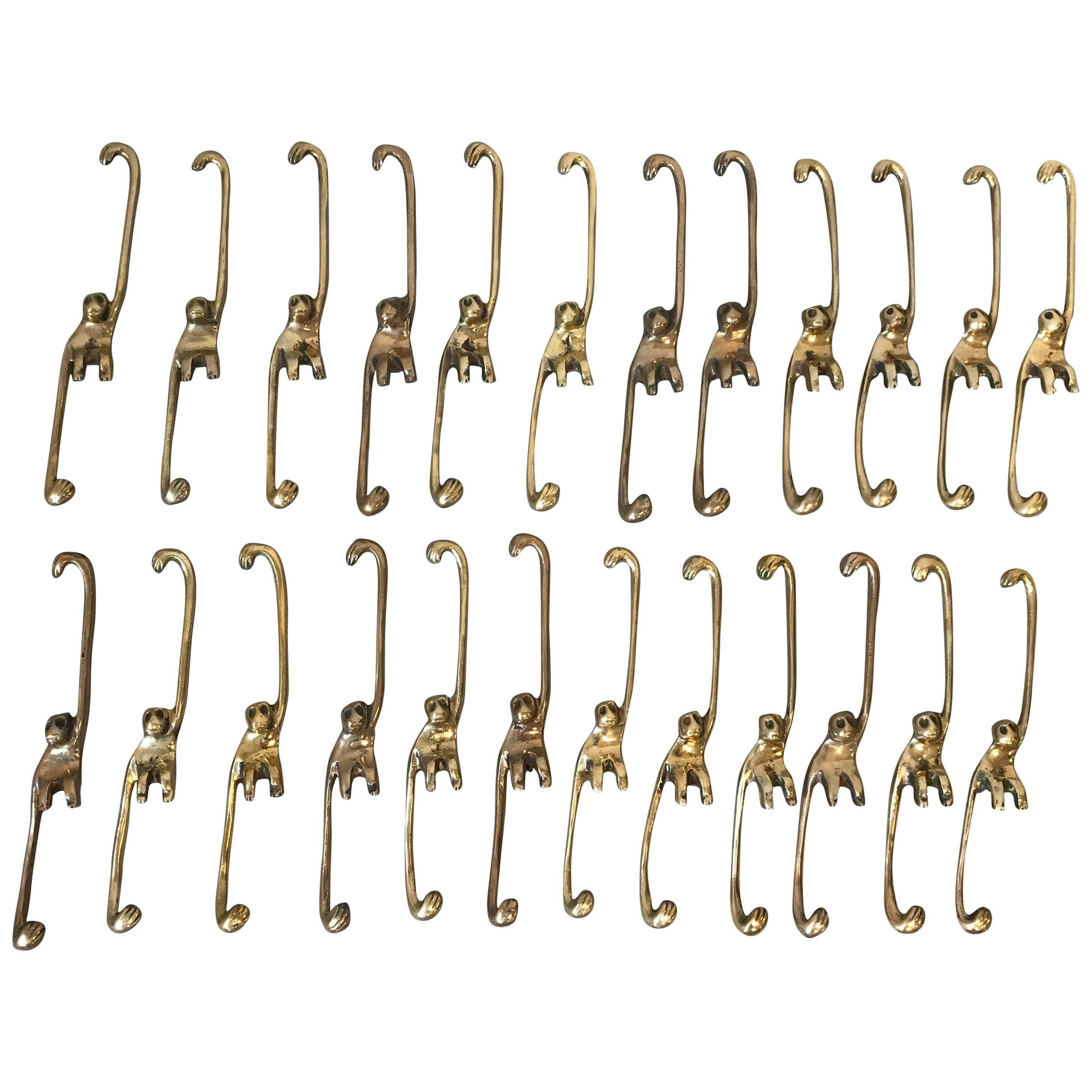 1960s Set of 24 Brass Hanging 'Barrel of Monkeys'