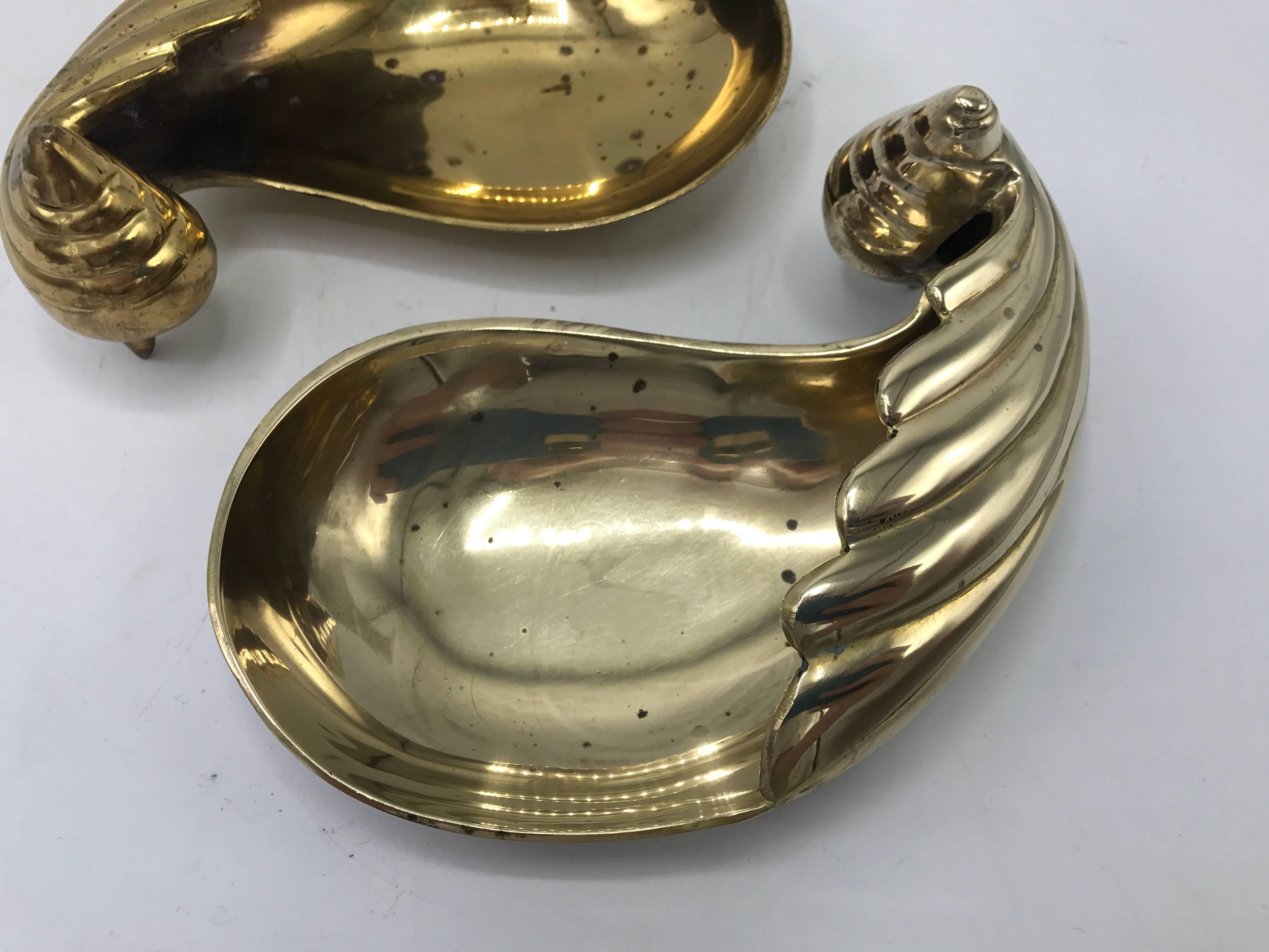 20th Century 1970s Brass Seashell Catchall Dishes, Pair