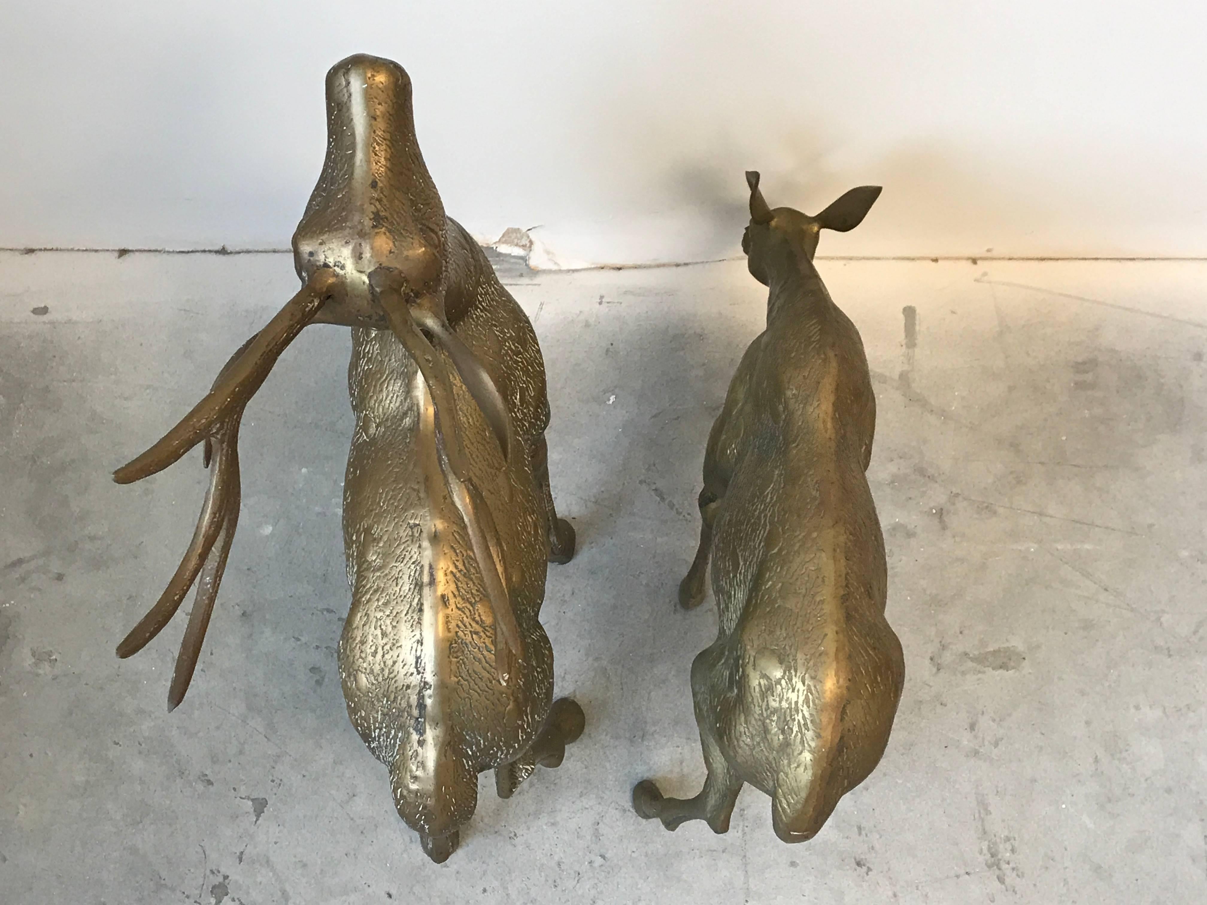 1960s Pair of Large Brass Deer Male and Female Sculptures 2