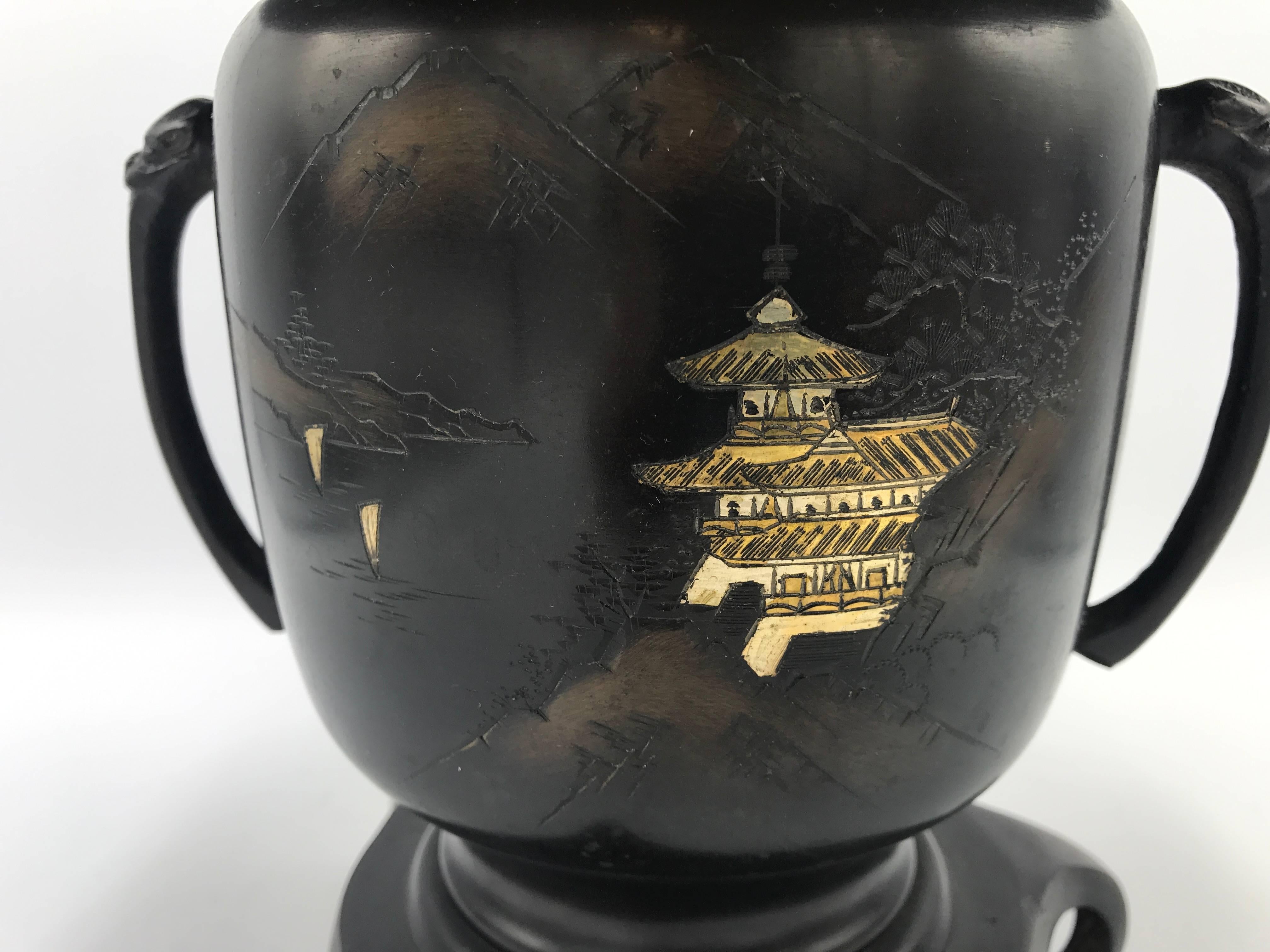 Chinoiserie 1930s Asian Pagoda Motif Flower Frog Urn For Sale