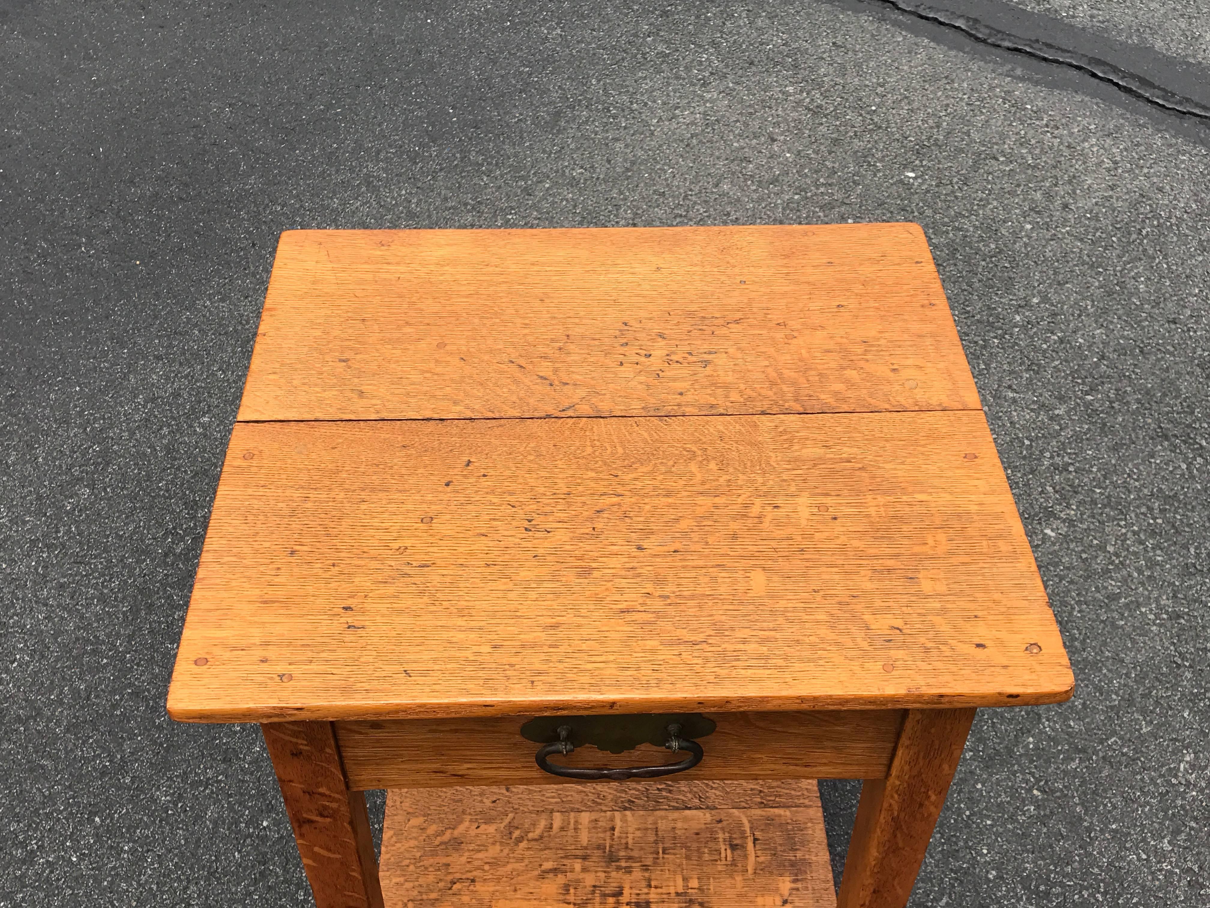 19th Century English Oak Side Table with Brass Hardware 2