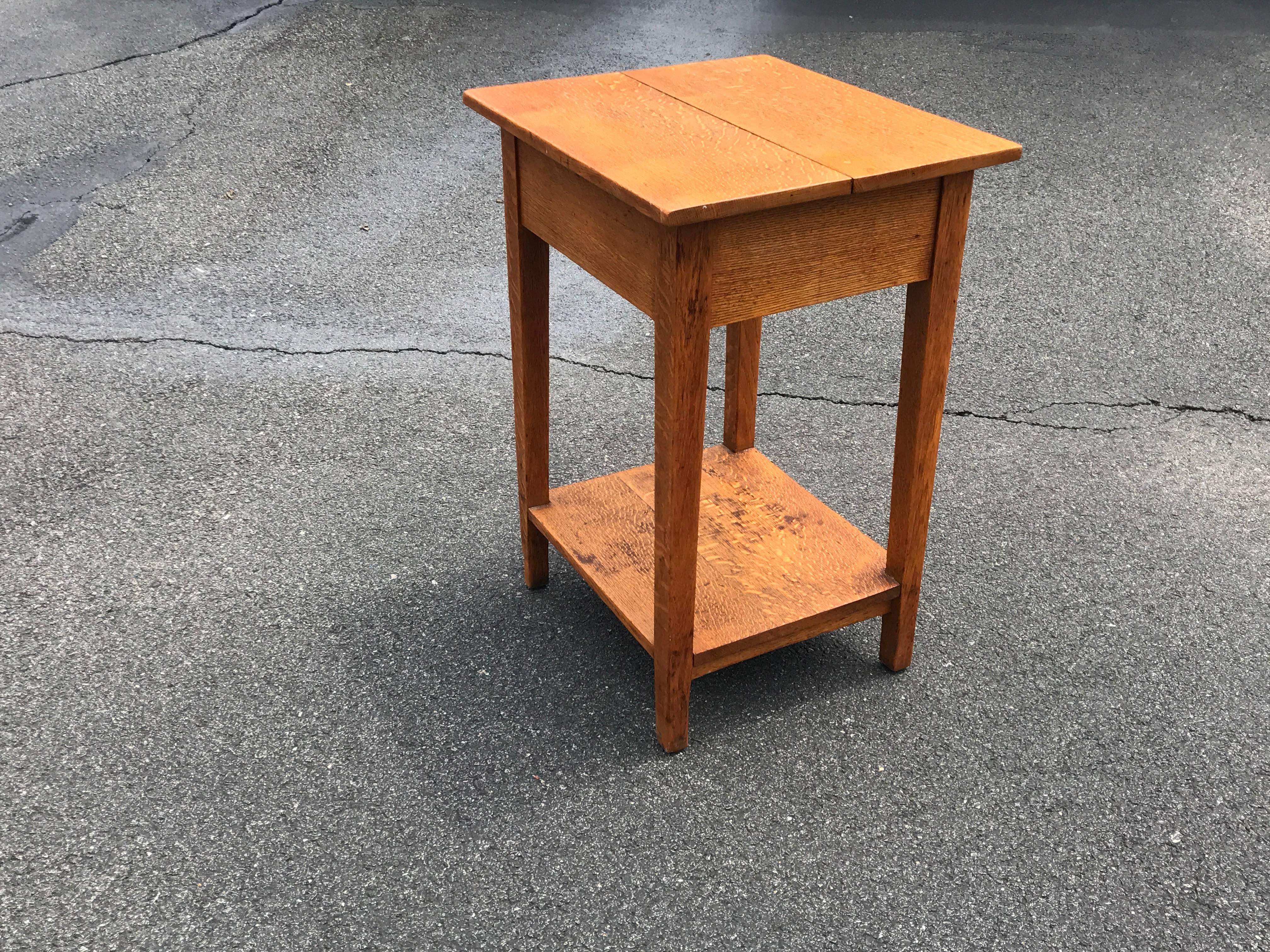 19th Century English Oak Side Table with Brass Hardware 1