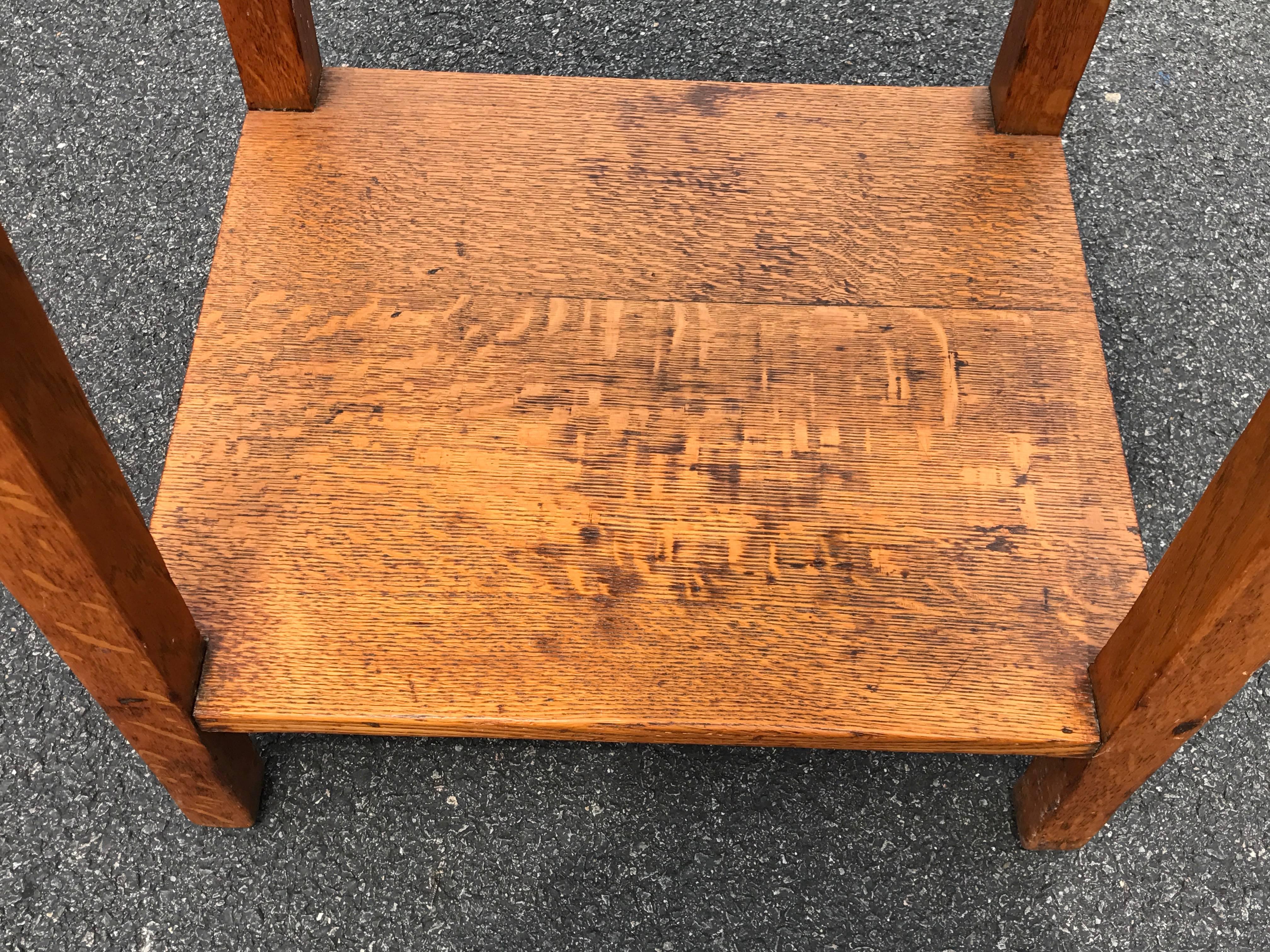 19th Century English Oak Side Table with Brass Hardware 4