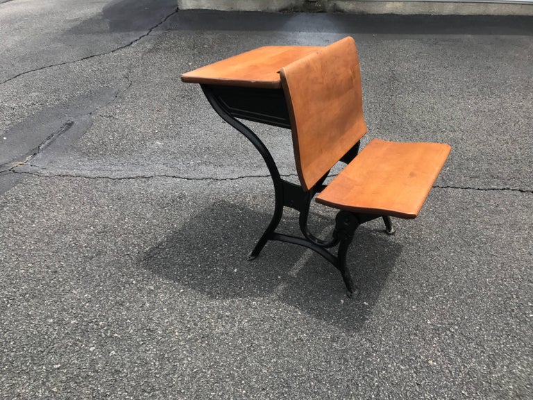 1920s English Oak And Iron School Desk With Mounted Chair At 1stdibs