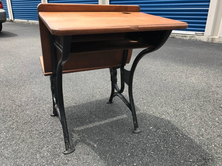 1920s English Oak And Iron School Desk With Mounted Chair At 1stdibs