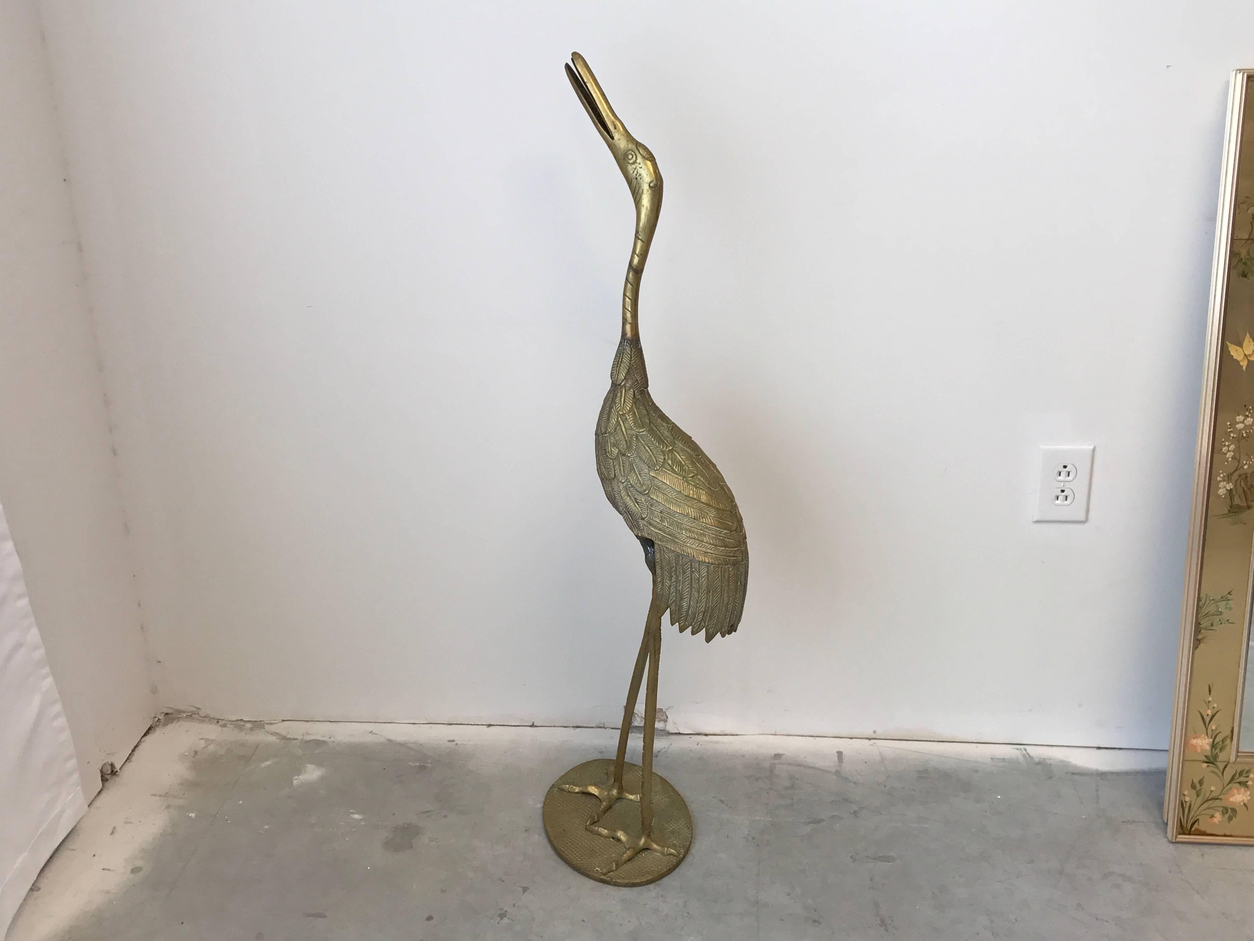 Mid-Century Modern 1960s Life-Sized Italian Brass Heron Bird Sculpture