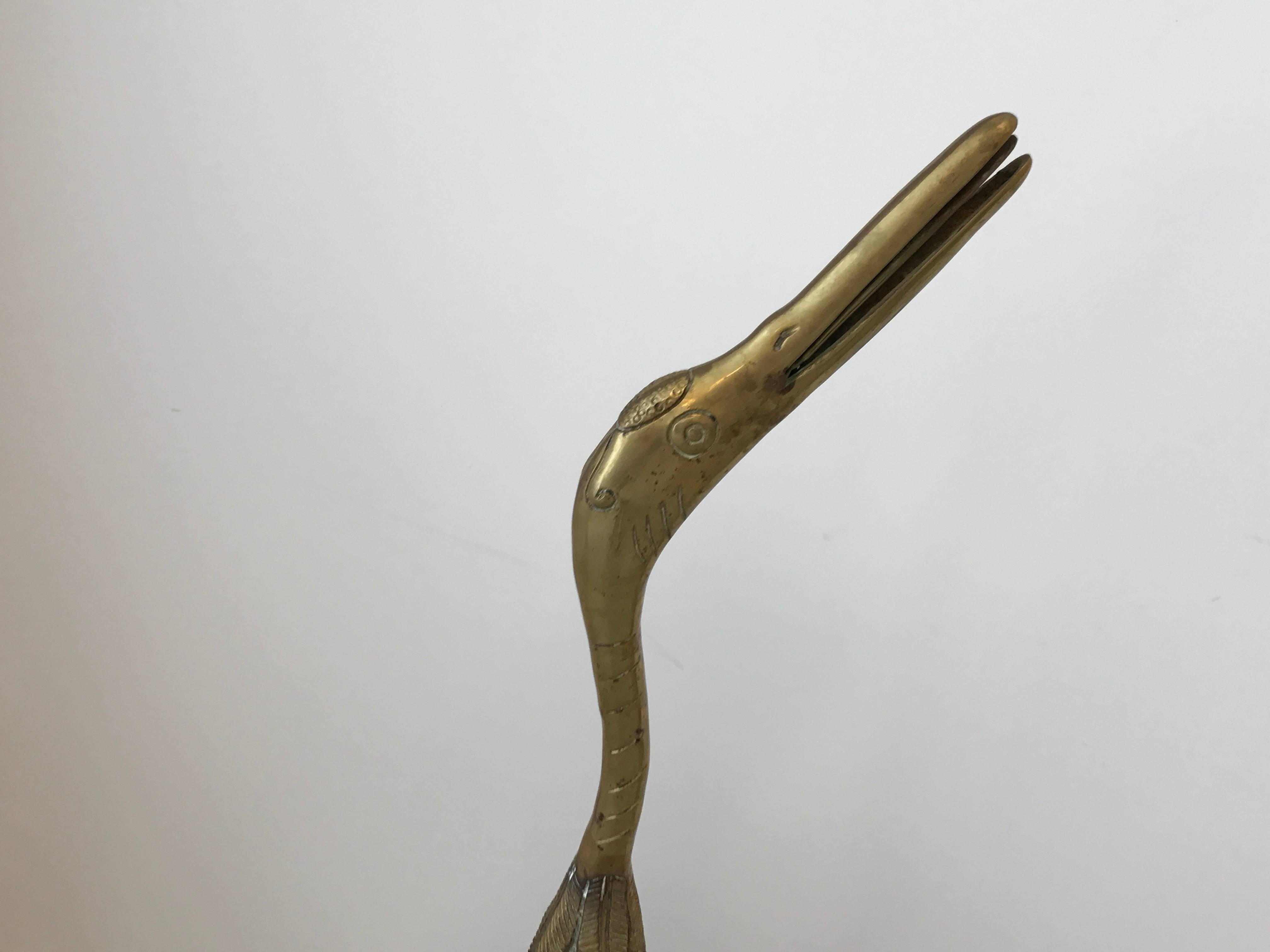 1960s Life-Sized Italian Brass Heron Bird Sculpture In Good Condition In Richmond, VA