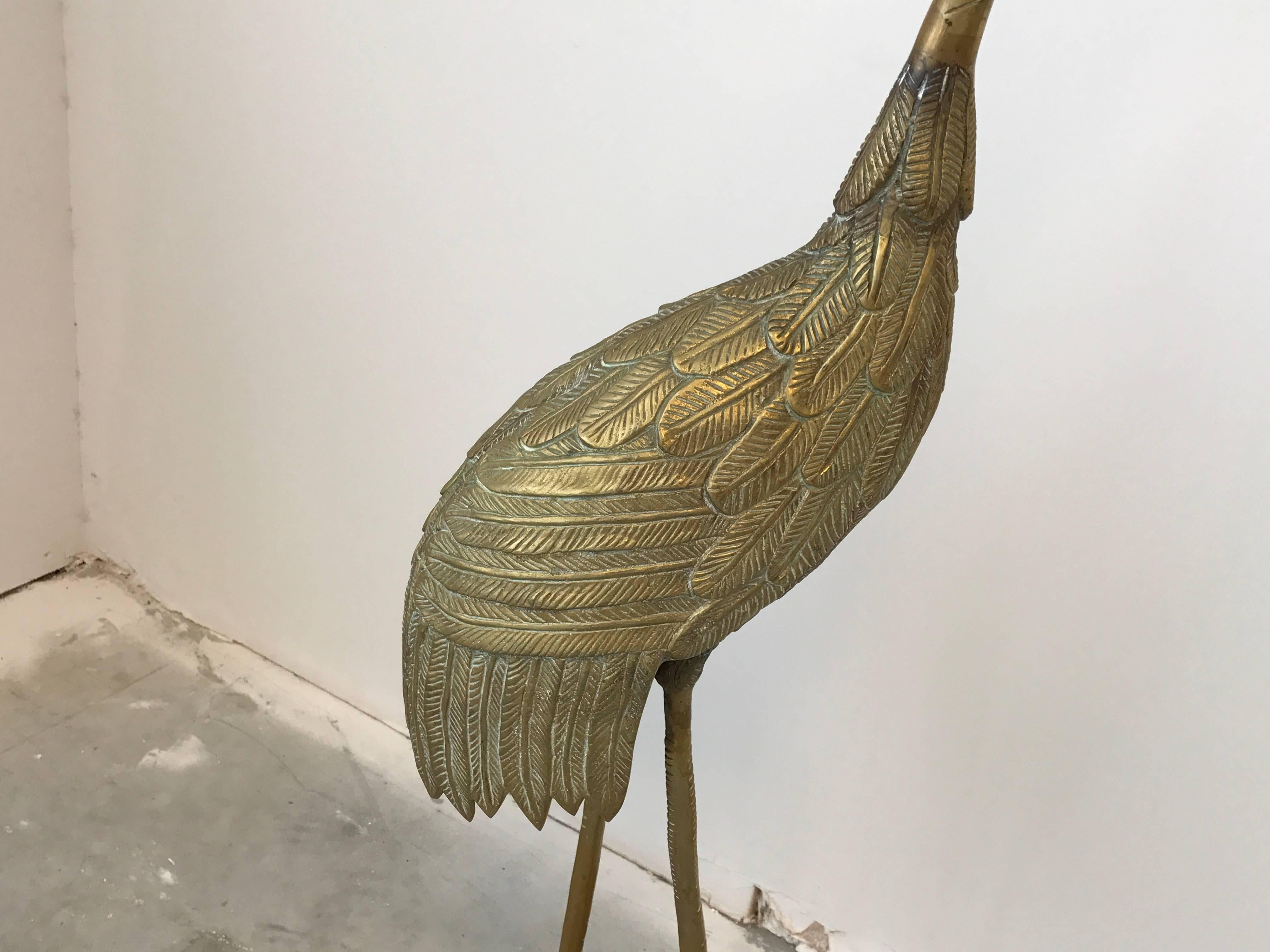 20th Century 1960s Life-Sized Italian Brass Heron Bird Sculpture