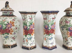 18th Century French Octagonal Faience Garniture Vases, Set of Four