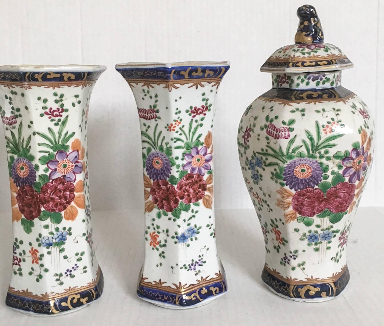 Romantic 18th Century French Octagonal Faience Garniture Vases, Set of Four