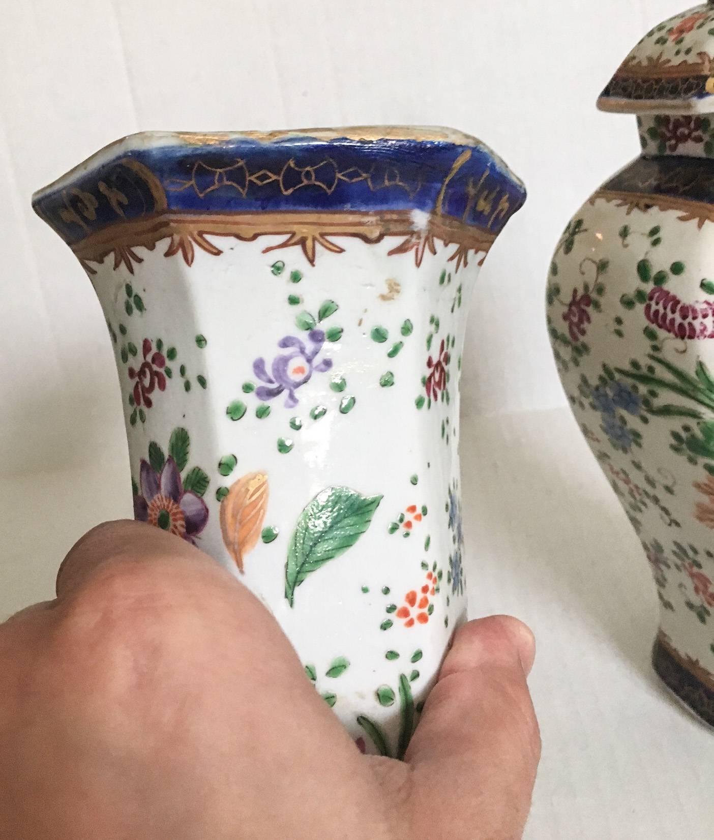 18th Century French Octagonal Faience Garniture Vases, Set of Four In Good Condition In Richmond, VA