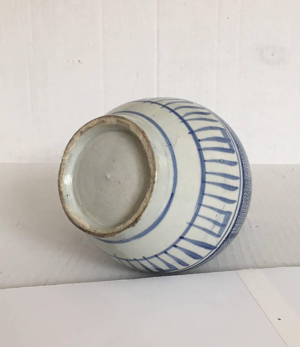 Hand-Painted 19th Century Antique Cobalt Blue and White Japanese Sake Bottle