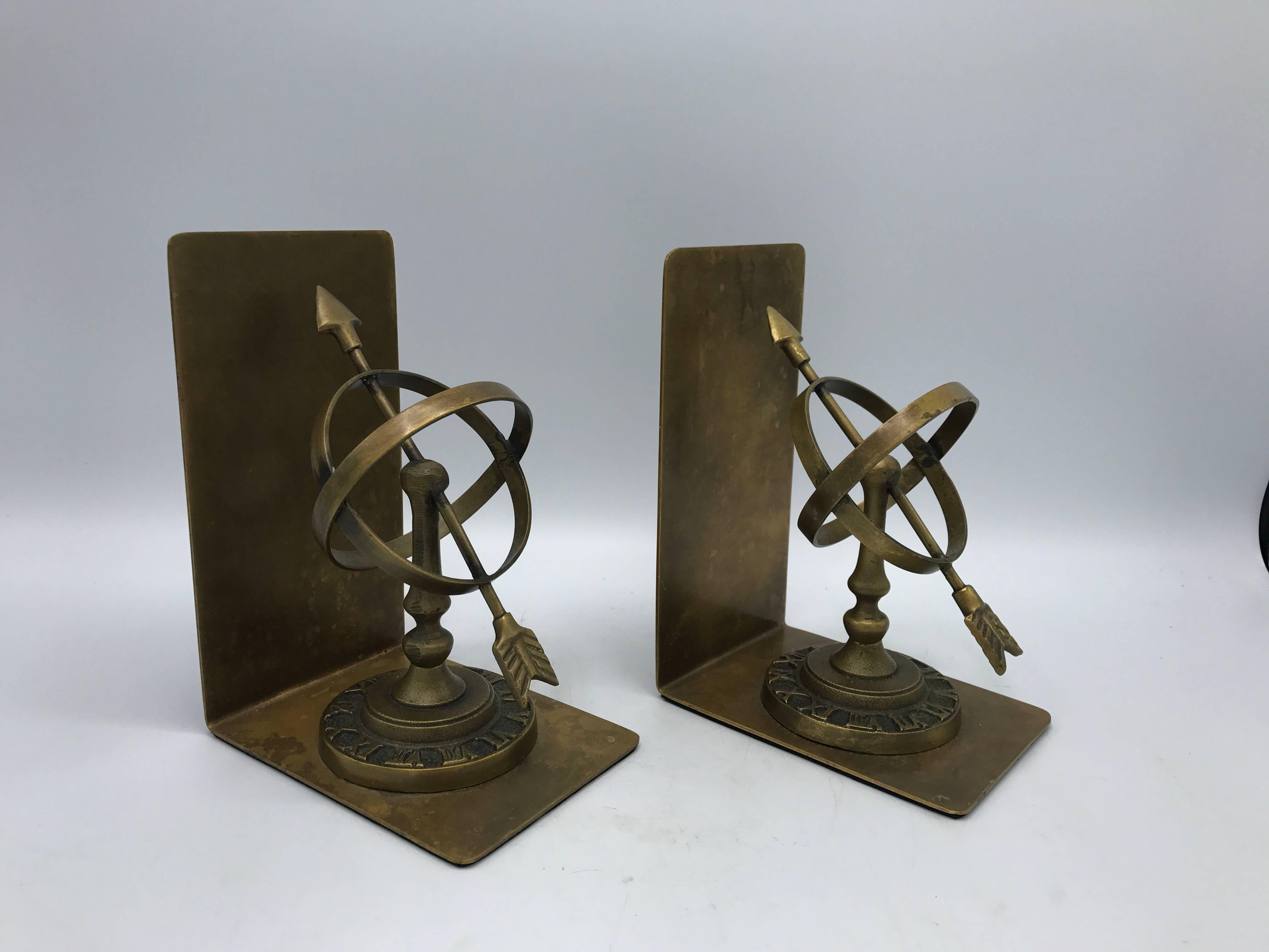 1980s Brass Armillary Bookends, Pair In Excellent Condition In Richmond, VA