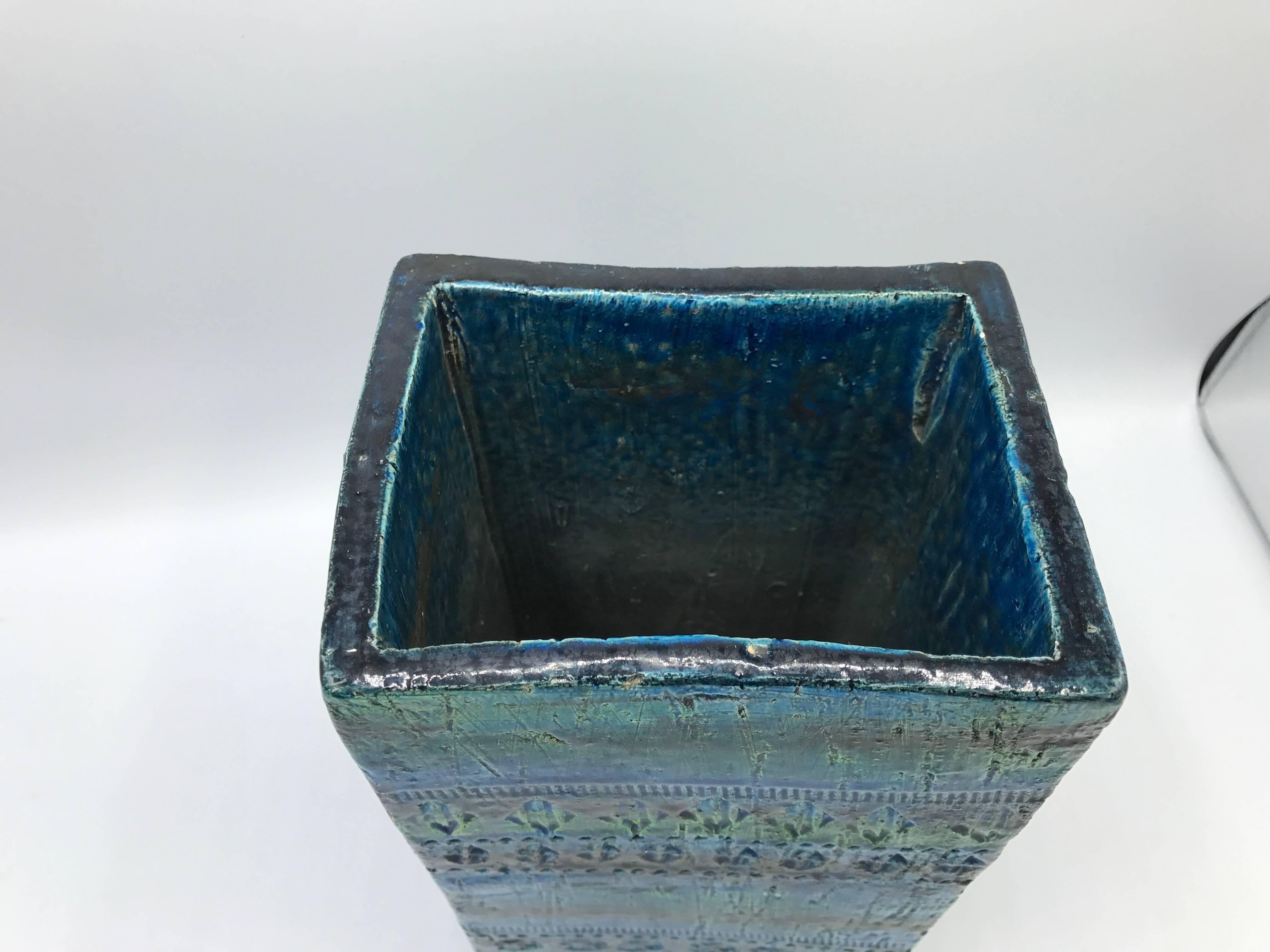 Glazed Rimini Blue Rectangular Bitossi Vase, 1960s