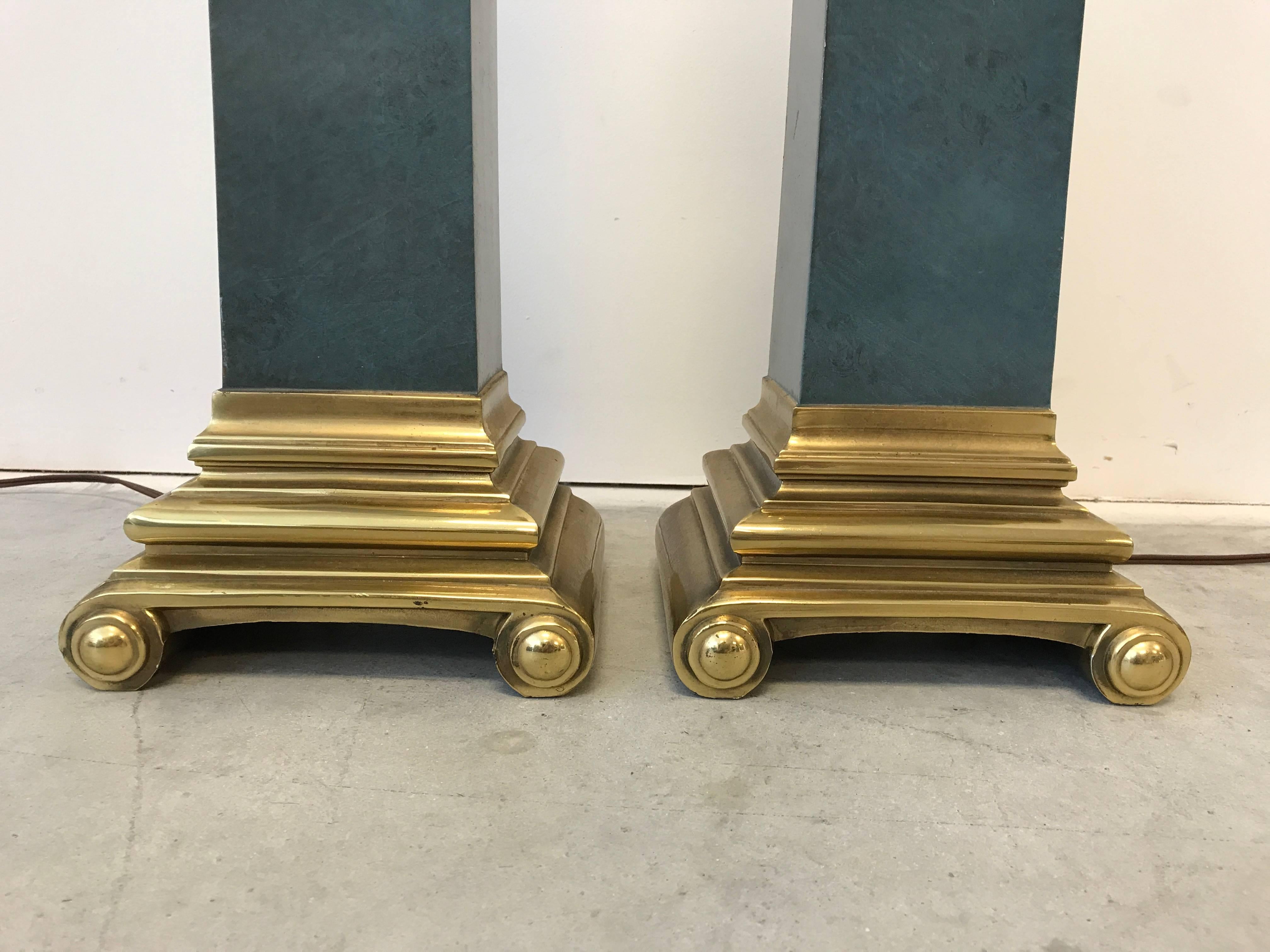 1950s Italian Brass Scroll and Faux Stone Lamps, Pair 3
