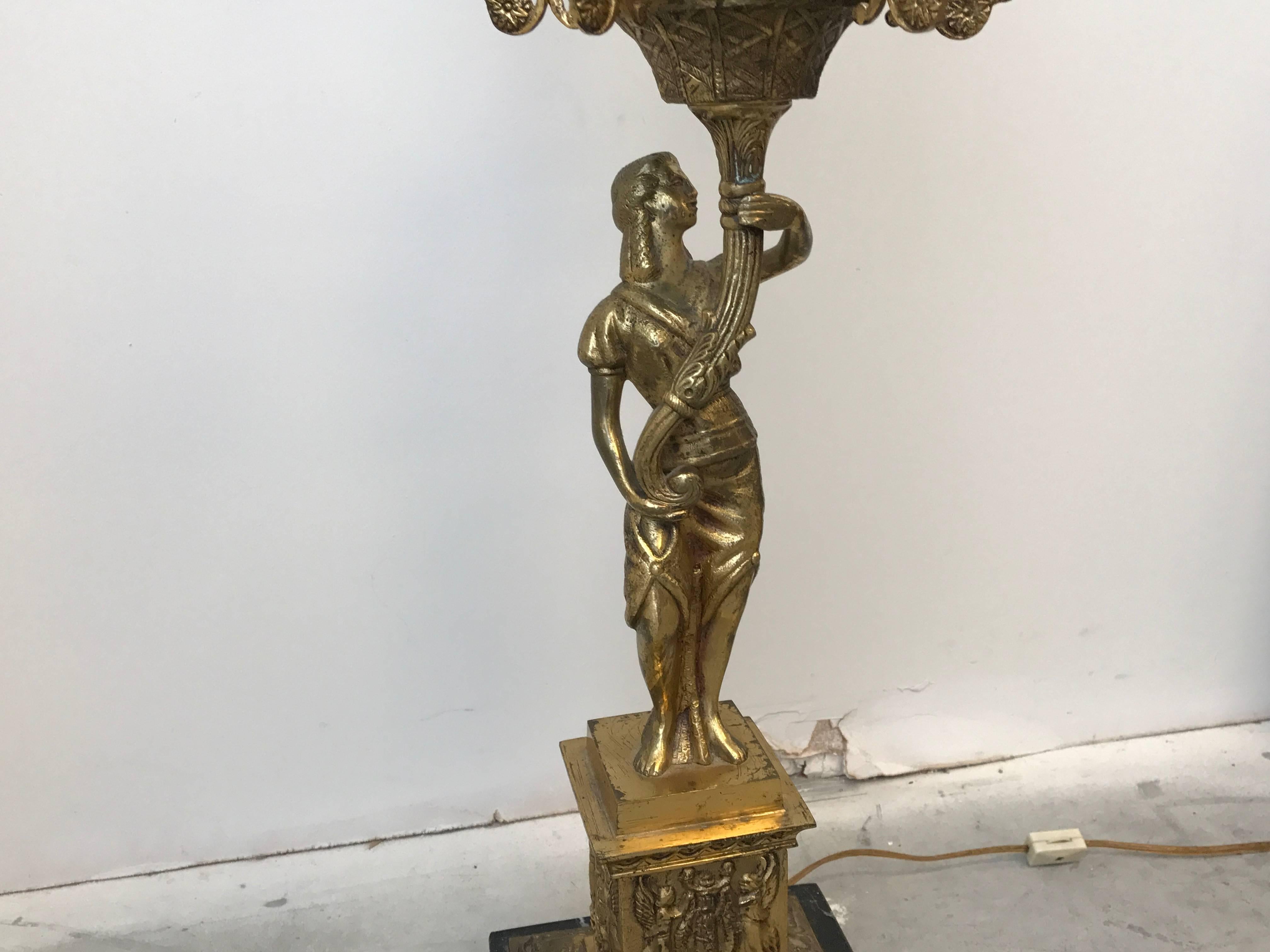 19th Century French Art Nouveau Bronze Woman Sculptural Six-Arm Candelabra Lamp 3