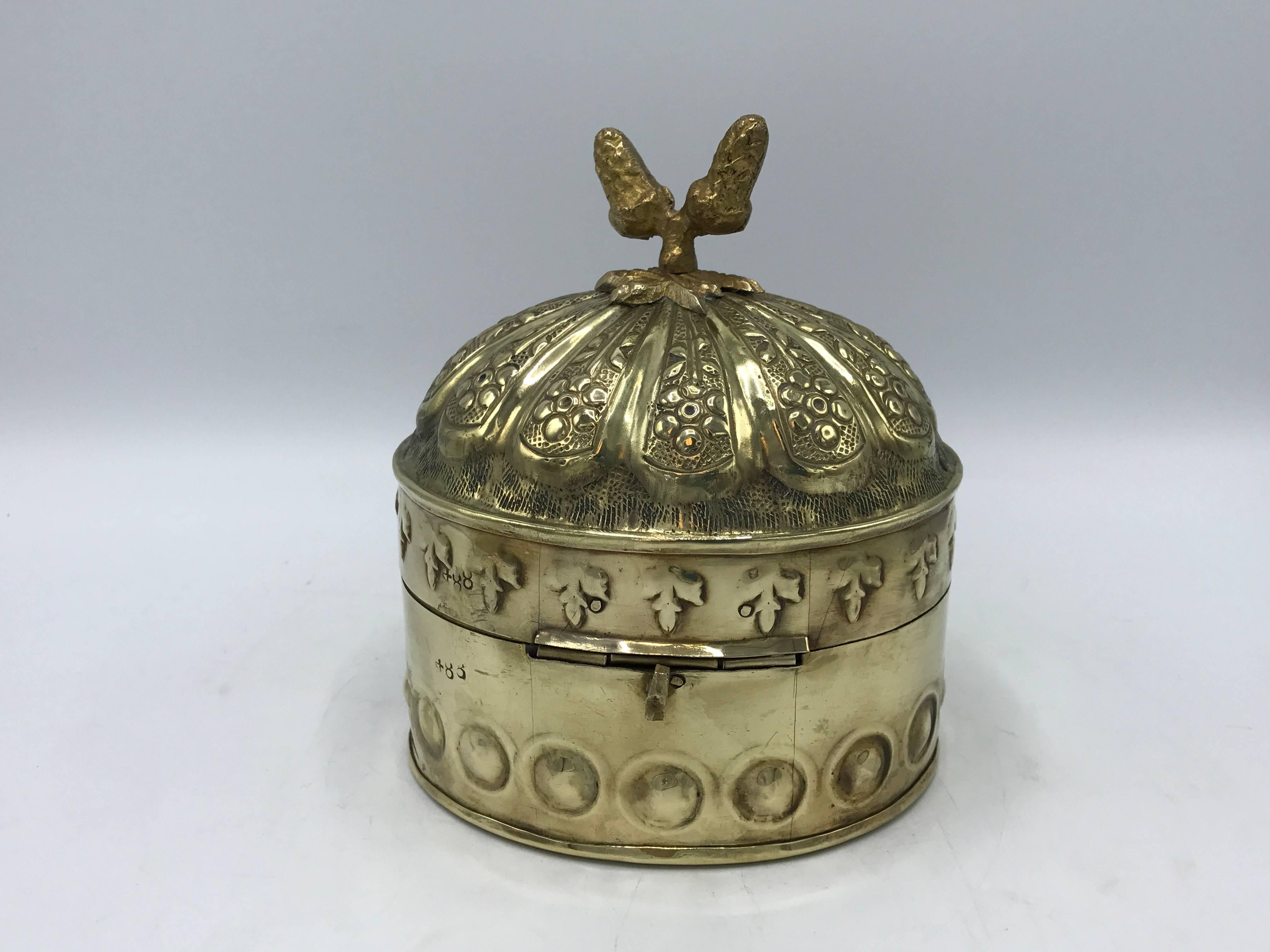 Chinoiserie 1960s, Brass Canister with Ornate Detailing