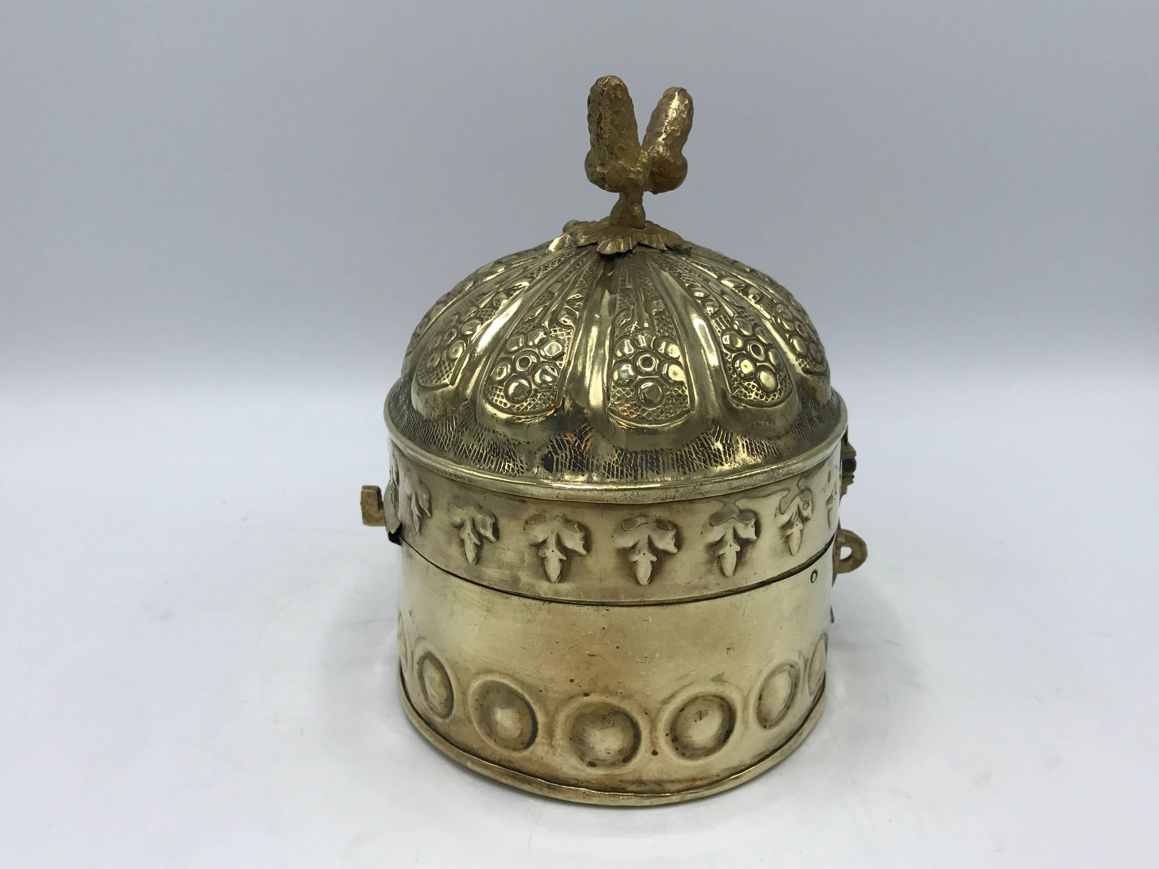 Polished 1960s, Brass Canister with Ornate Detailing