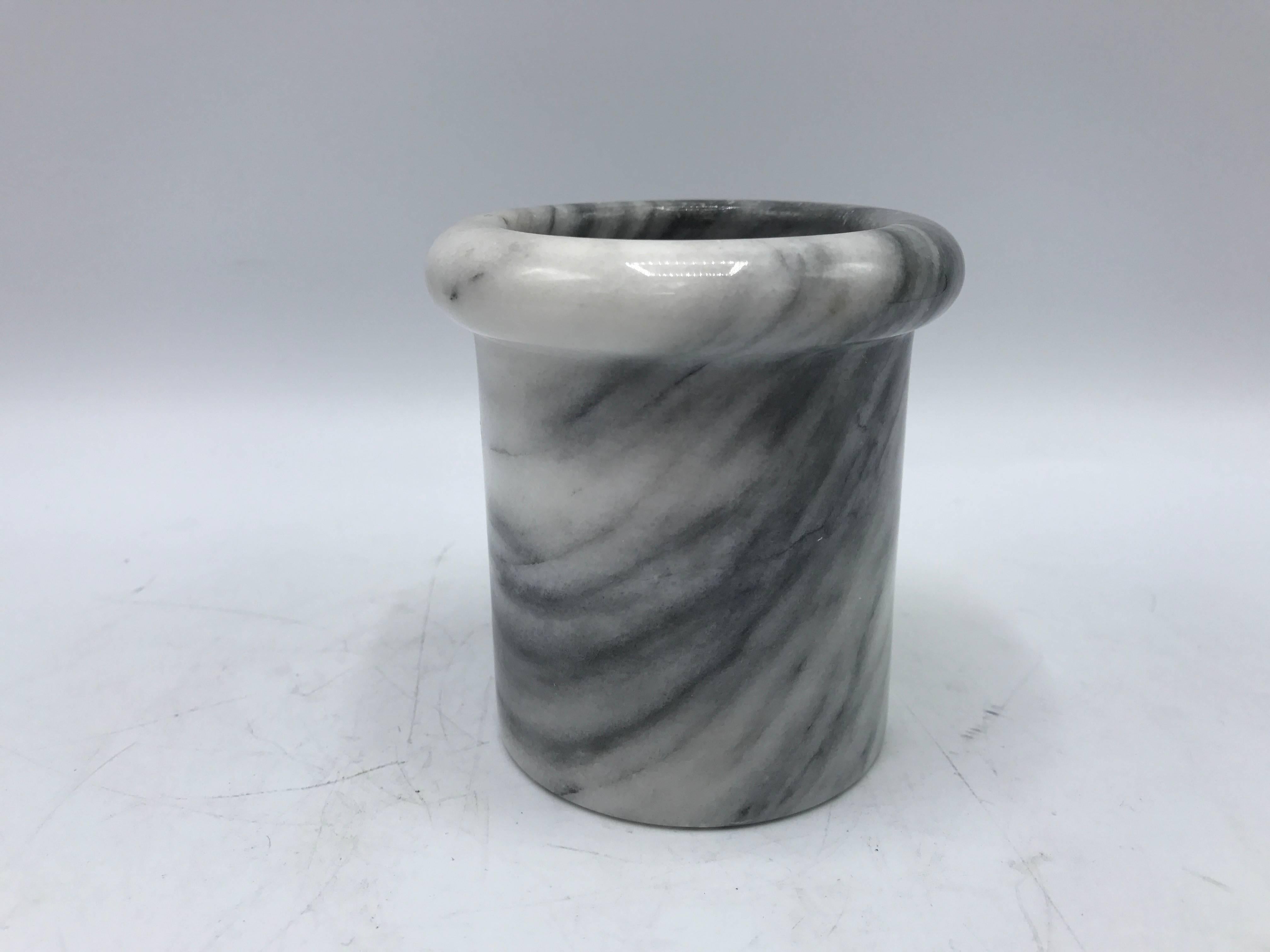 Offered is a fabulous, 1960s, Italian marble pen/pencil cup holder. Solid marble, heavy.
