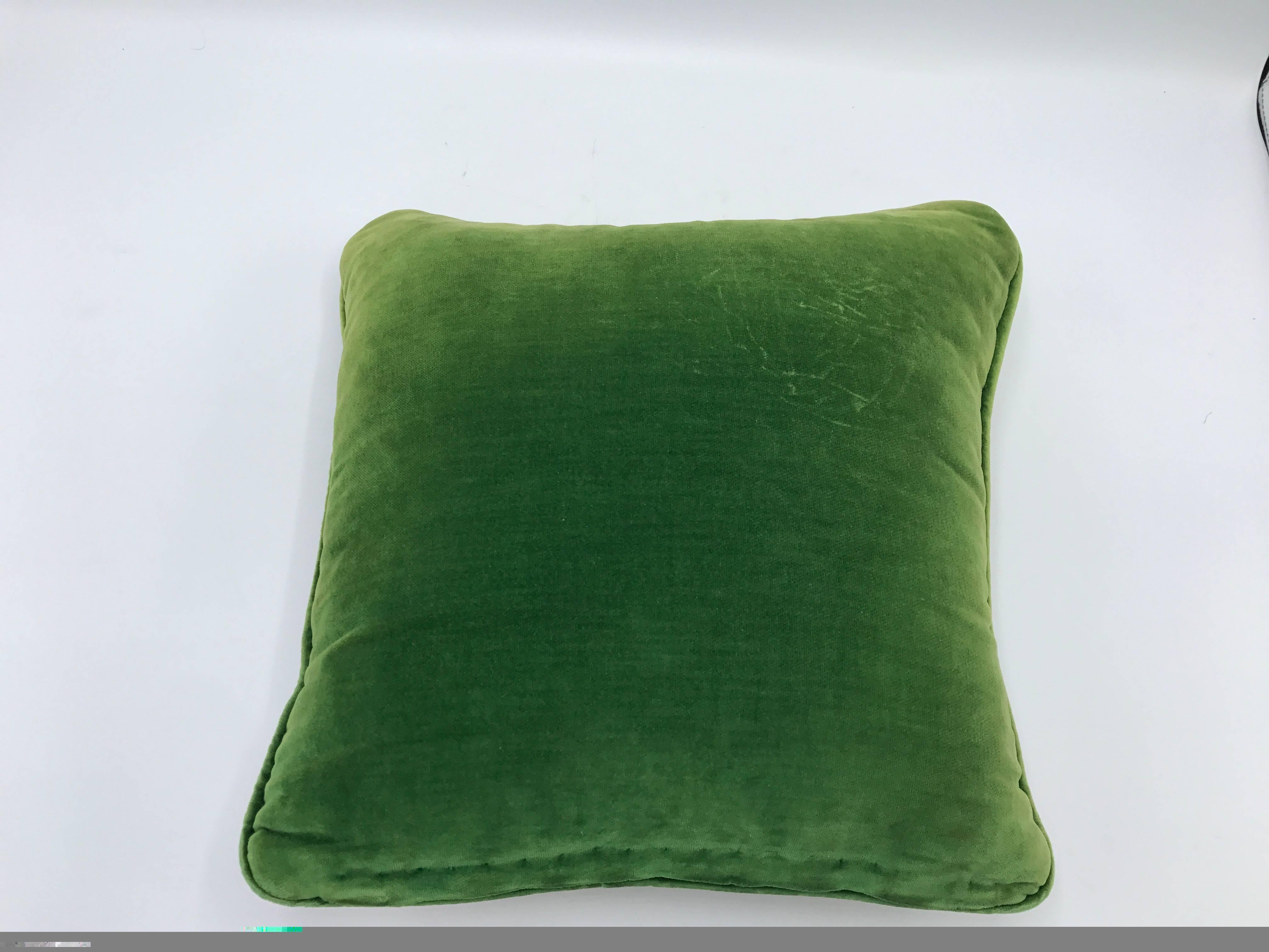 Wool 1950s Green Needlepoint Pillow with Floral Motif