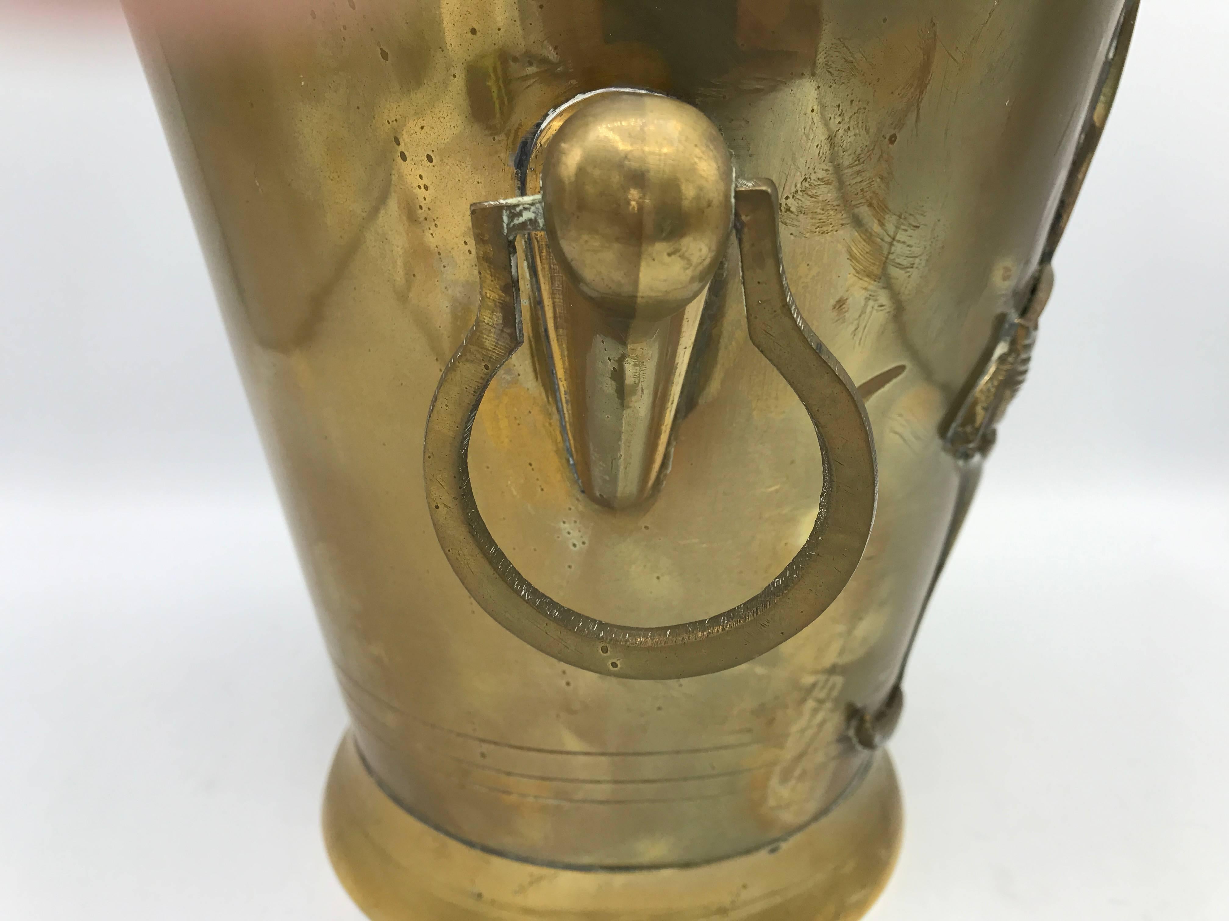 1970s Brass Waste Basket with Tulip Floral Motif and Handles 1