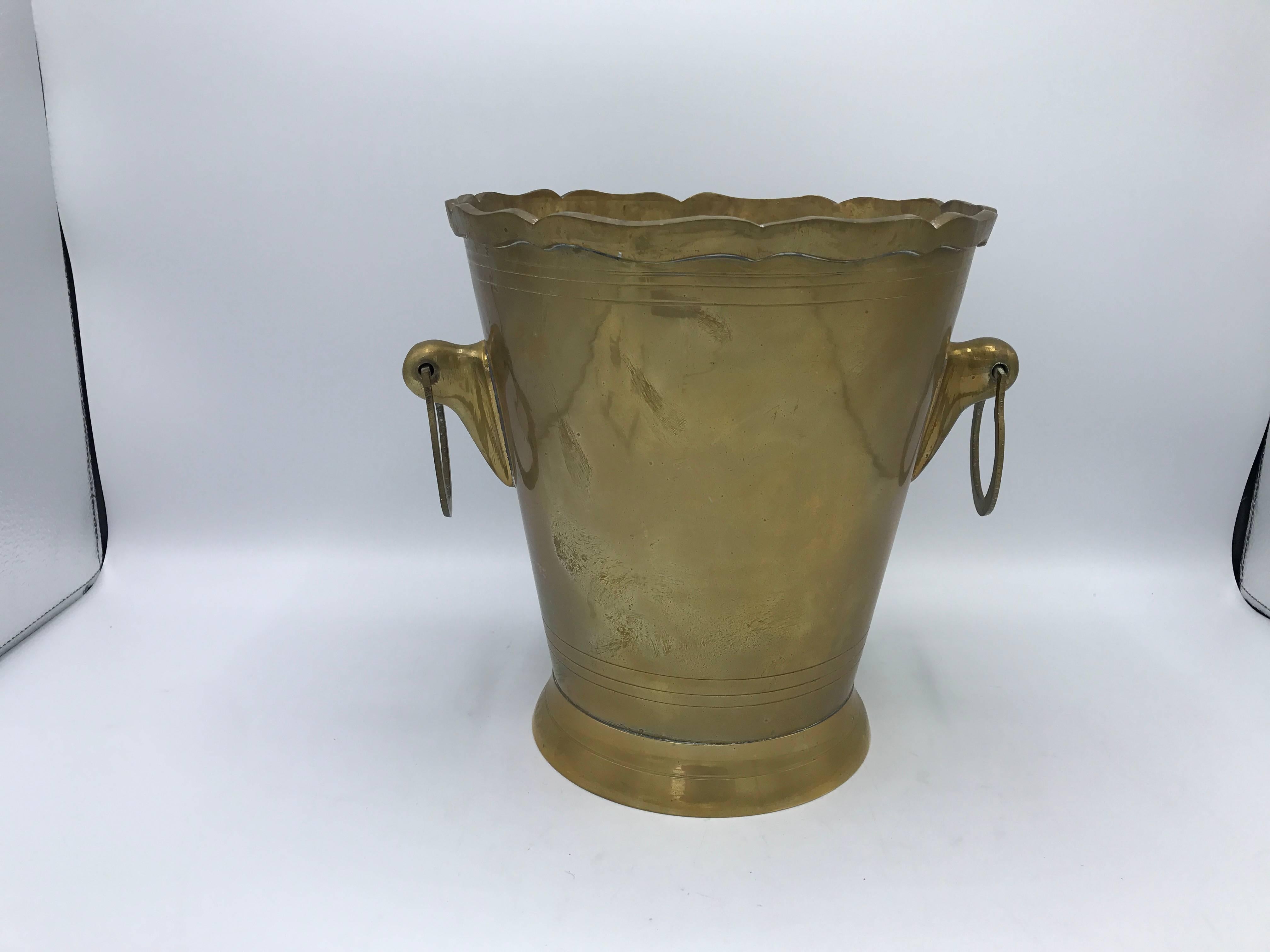 1970s Brass Waste Basket with Tulip Floral Motif and Handles 2