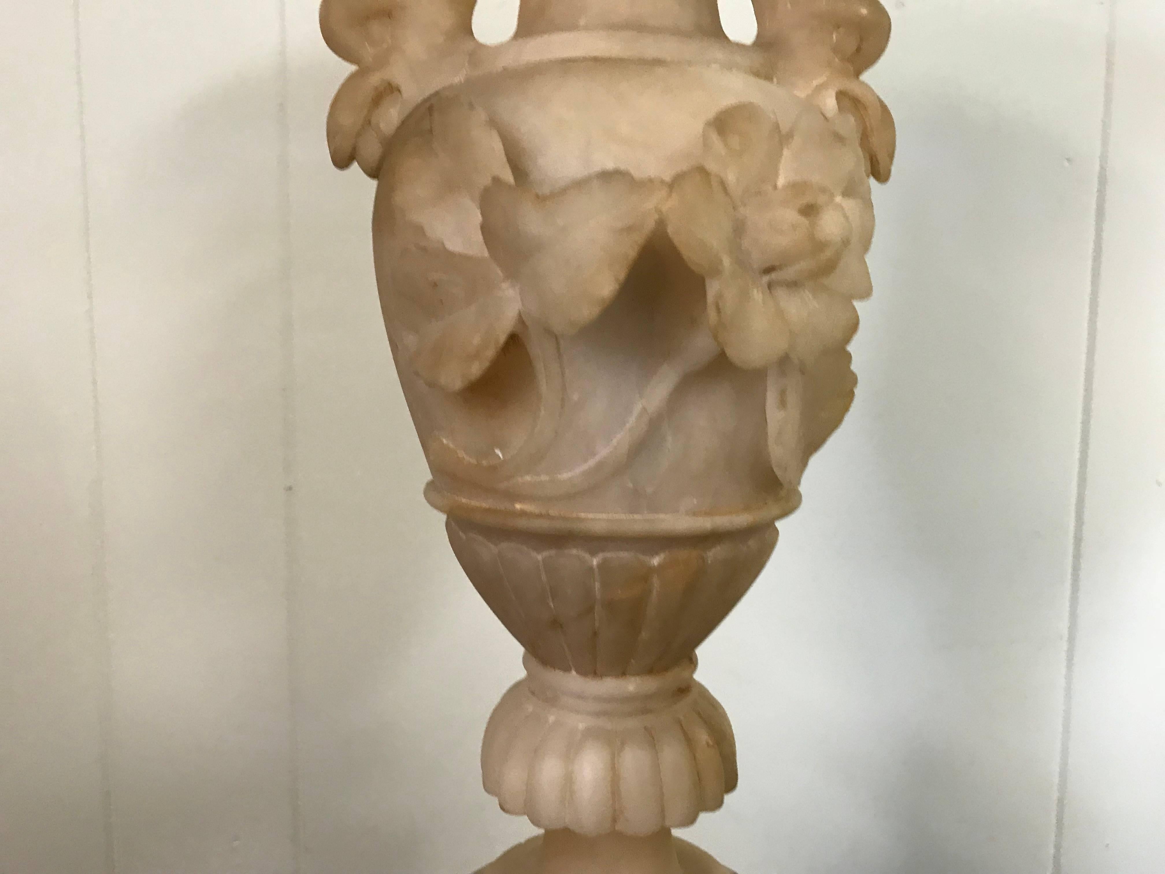 19th Century Italian Alabaster Urn with Hand-Carved Floral and Dragon Motif 2