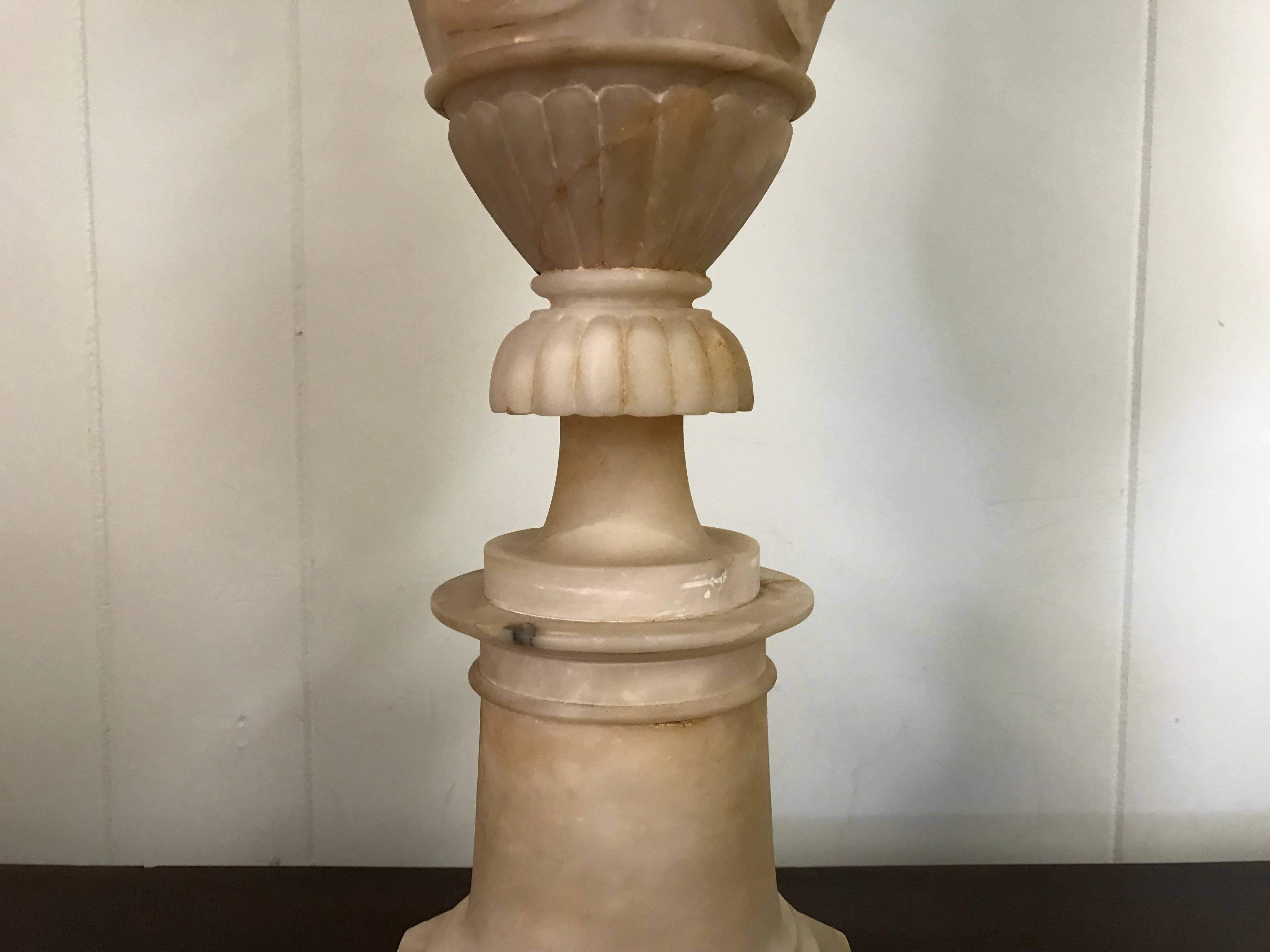 19th Century Italian Alabaster Urn with Hand-Carved Floral and Dragon Motif 3