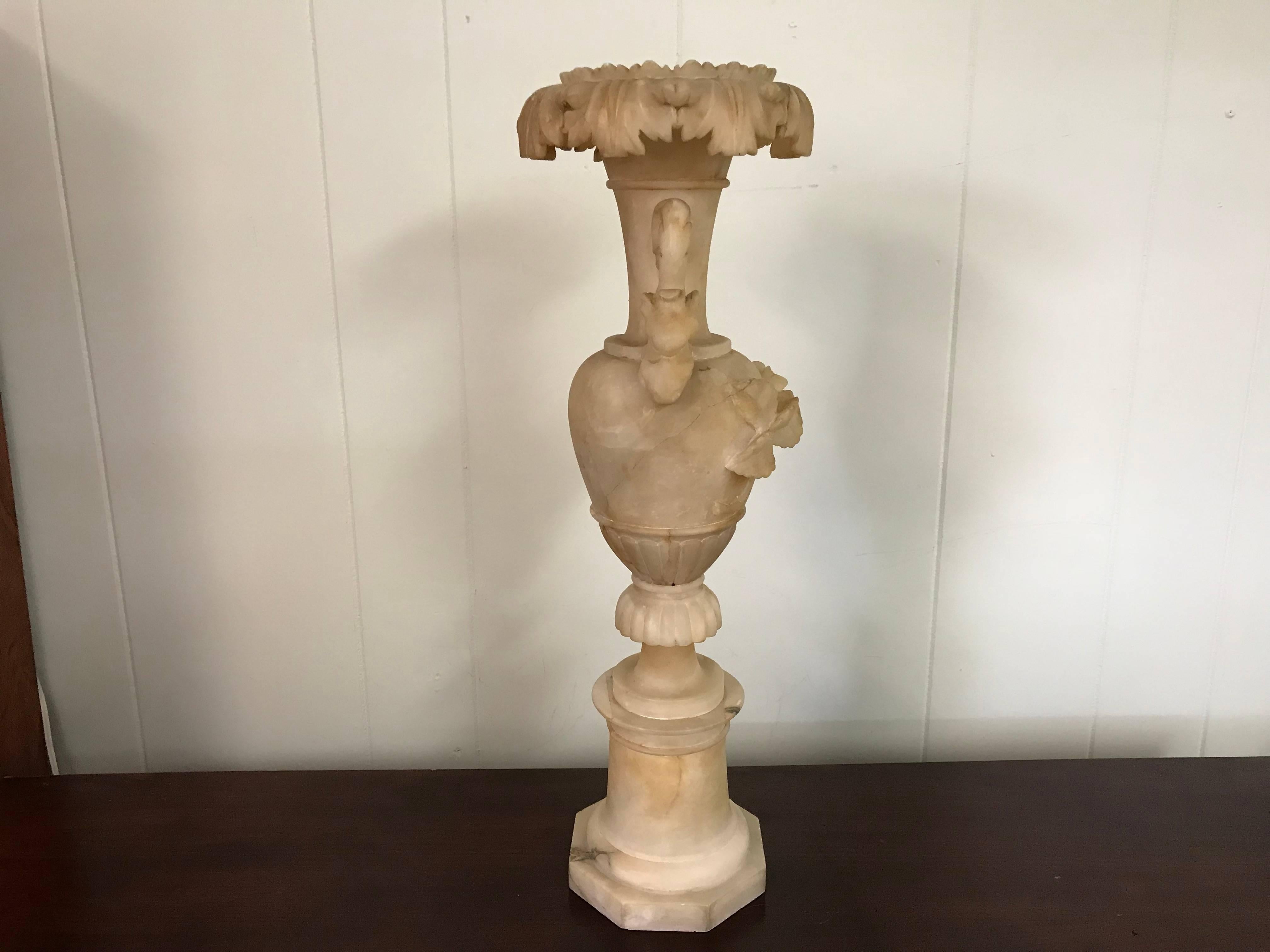 19th Century Italian Alabaster Urn with Hand-Carved Floral and Dragon Motif 5