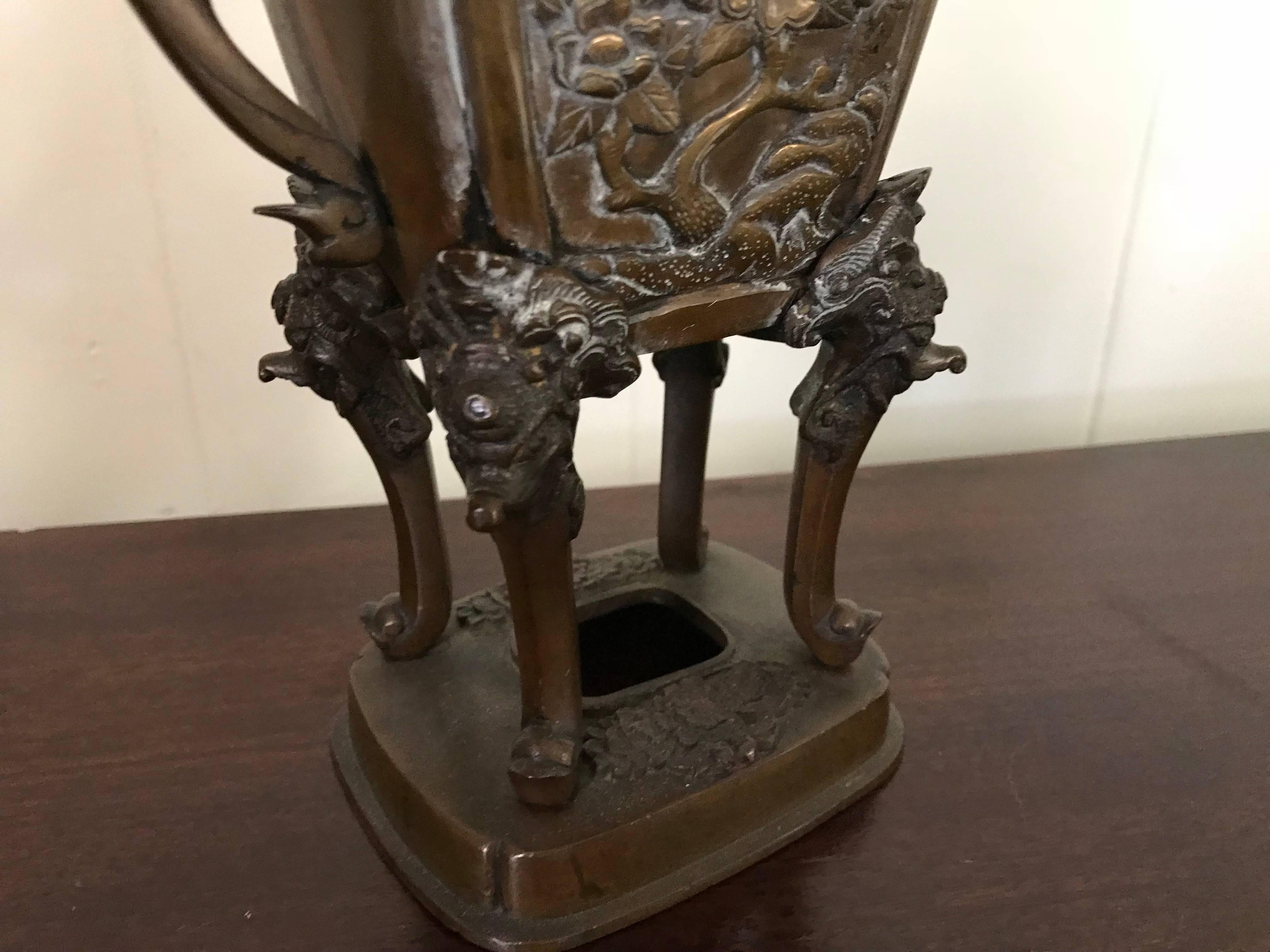 19th Century Bronze Asian Urn Censor with Foo Dog and Elephant Motif 5